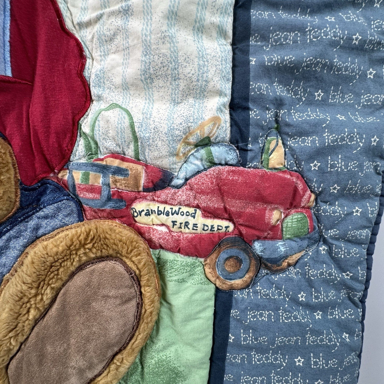 Baby Quilt by BJT Blue Jean Teddy Bear 3D Plush Teddy Boat/Bike/Plane/Car 40x30”