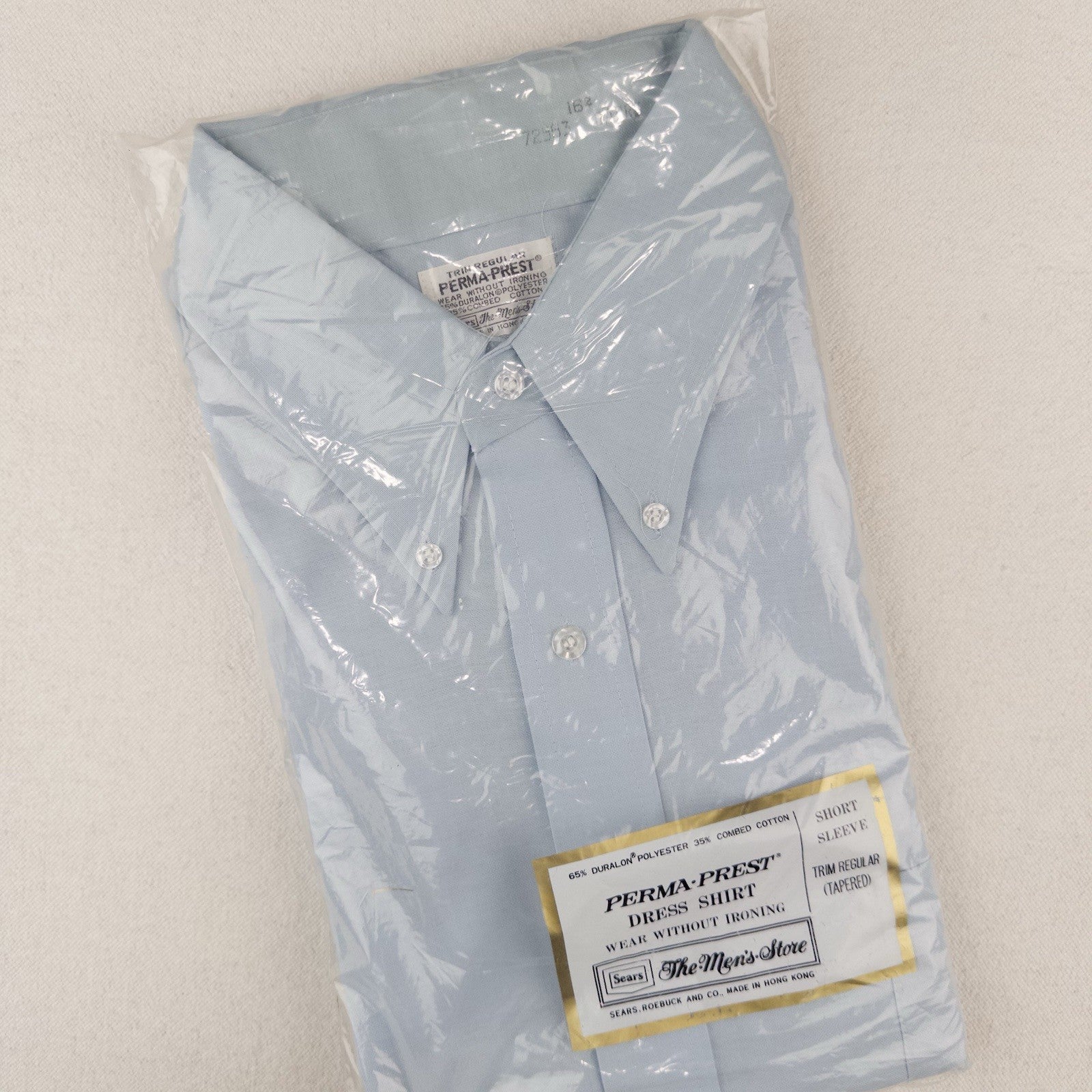 70s Vtg 3pk Sears PermaPrest Dress Shirts L 16.5 Yellow Blue Green Deadstock USA
