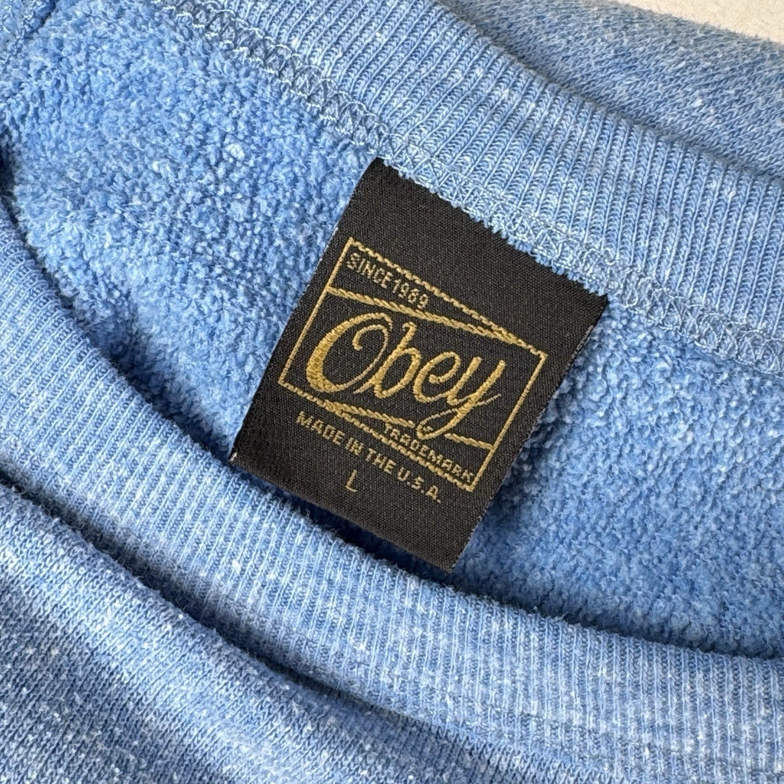 Vintage Obey Crewneck Raglan Blue Logo Sweatshirt Men Unisex Large Made In USA