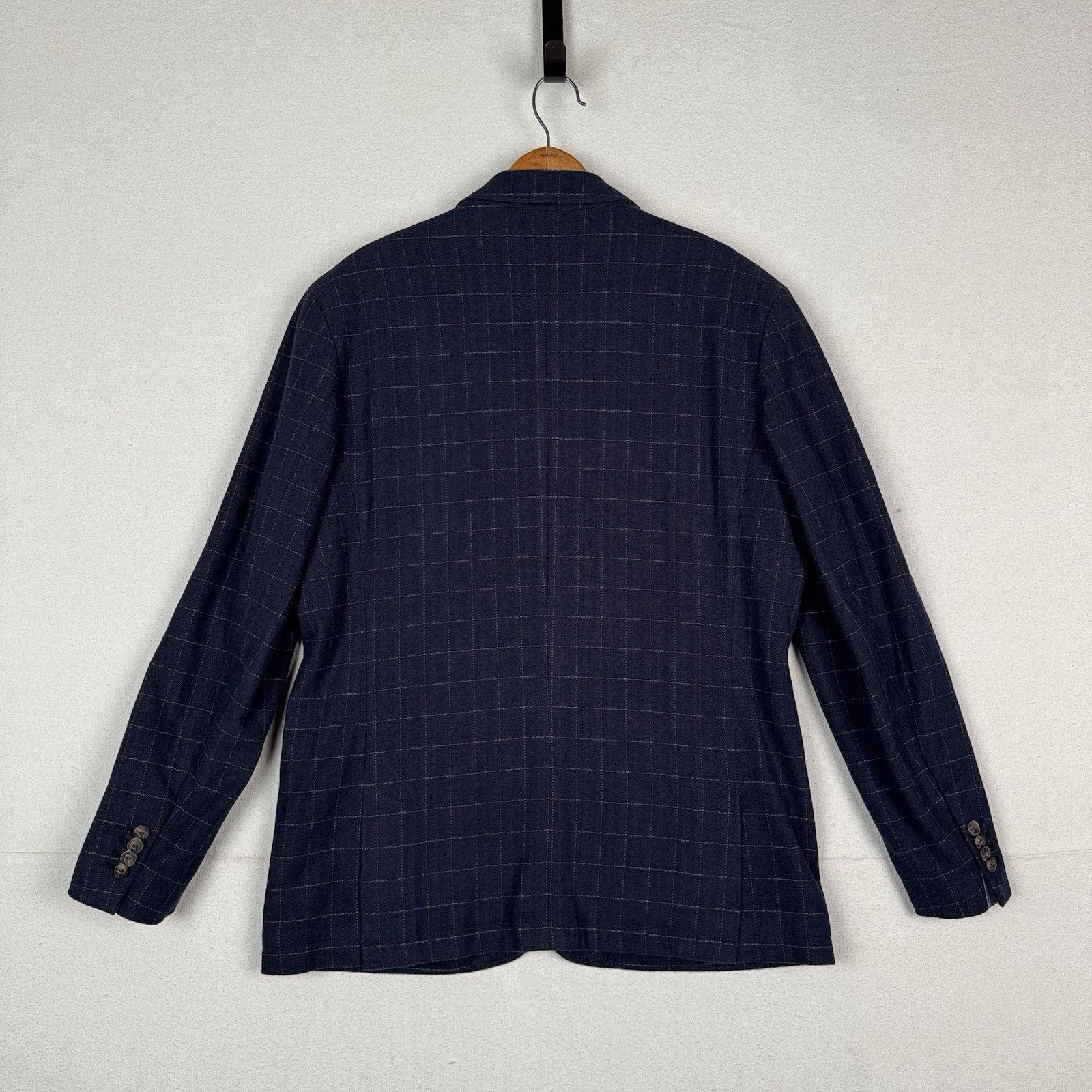 Jachs New York Blazer Mens Large Navy Windowpane Stretch Sport Coat 2-Button
