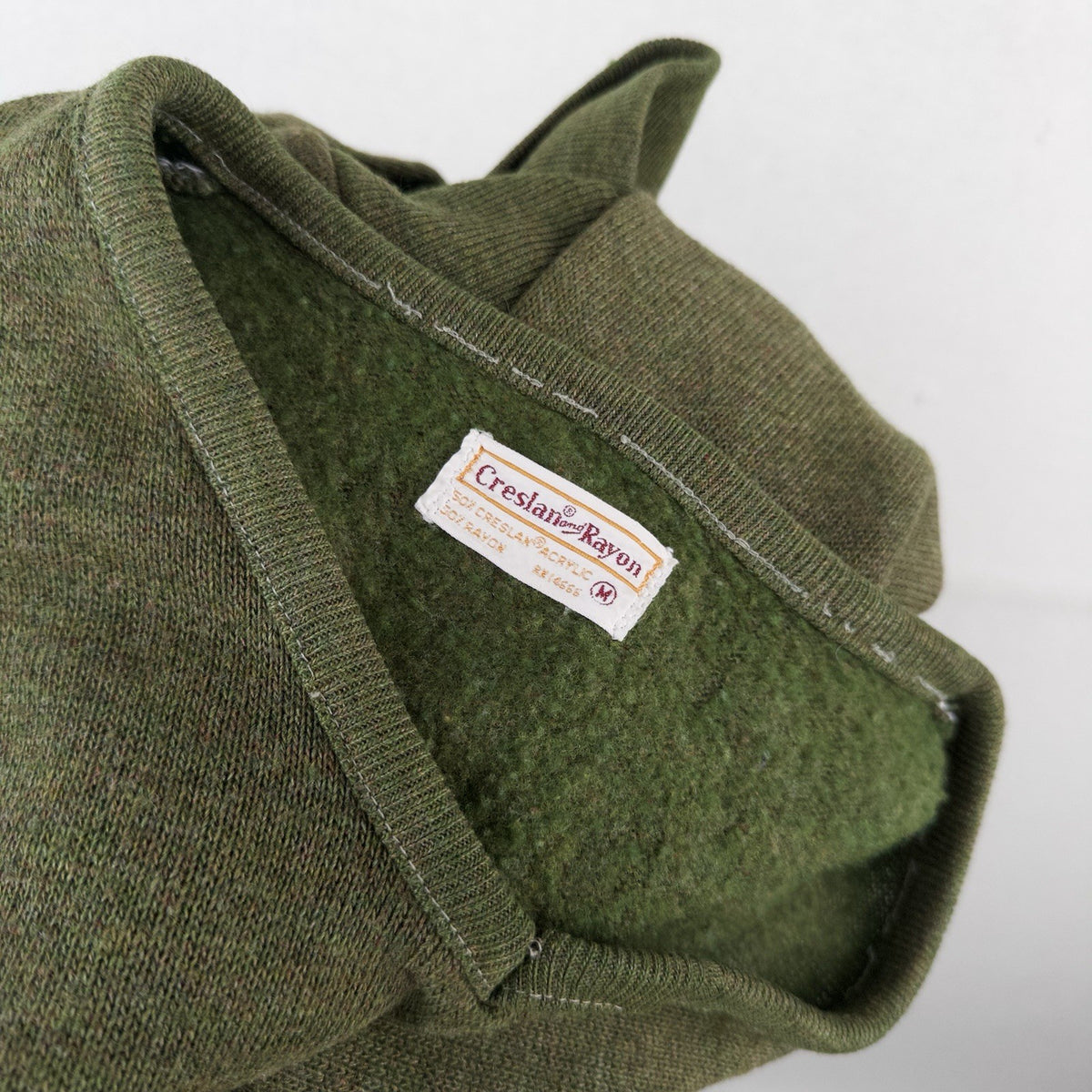 60’s Vtg Creslan & Rayon V-Neck Sweater Men’s M Grunge Kurt Cobain Olive