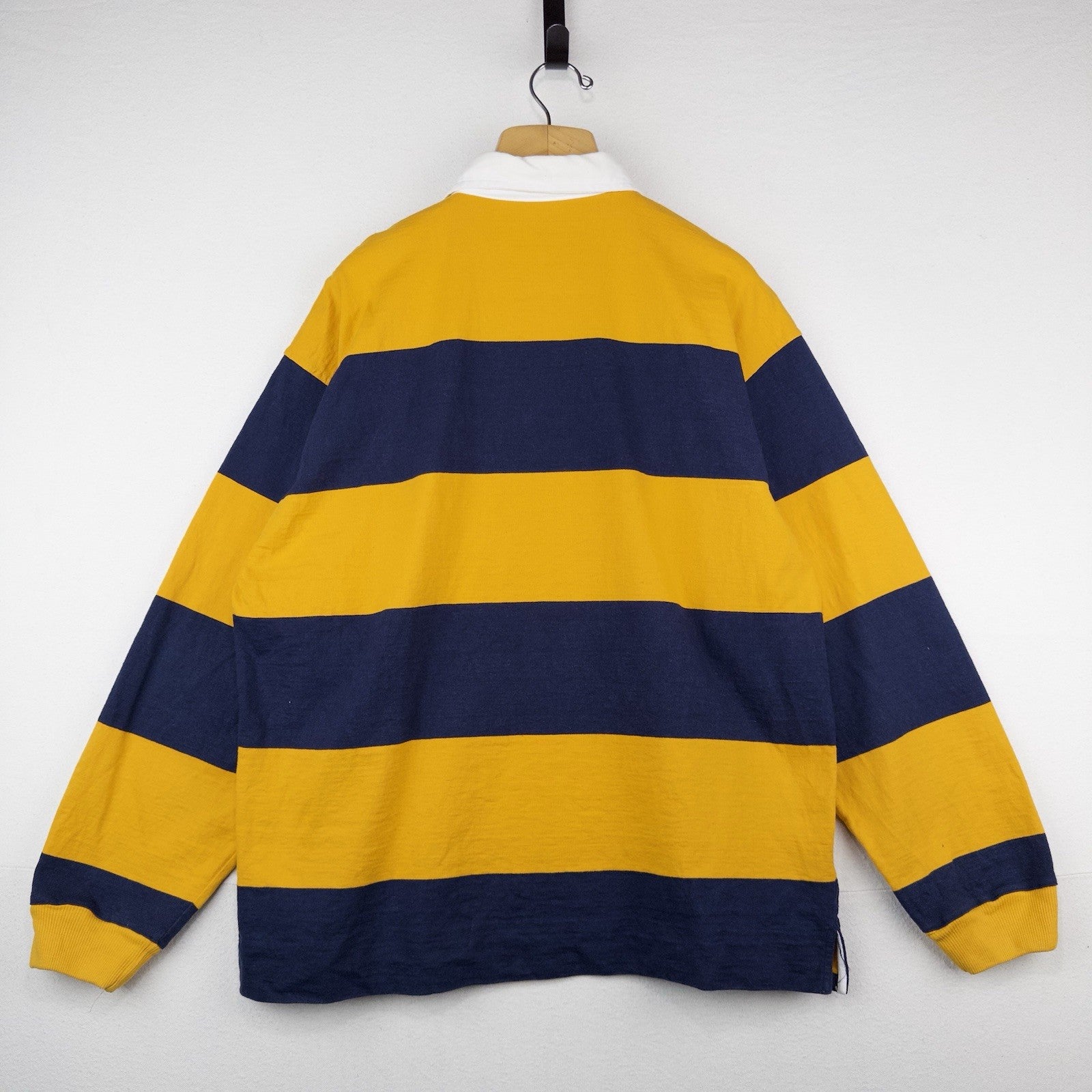 80’s Vtg Steeplechase Men’s XL Yellow Blue Striped Long Sleeve Polo Rugby