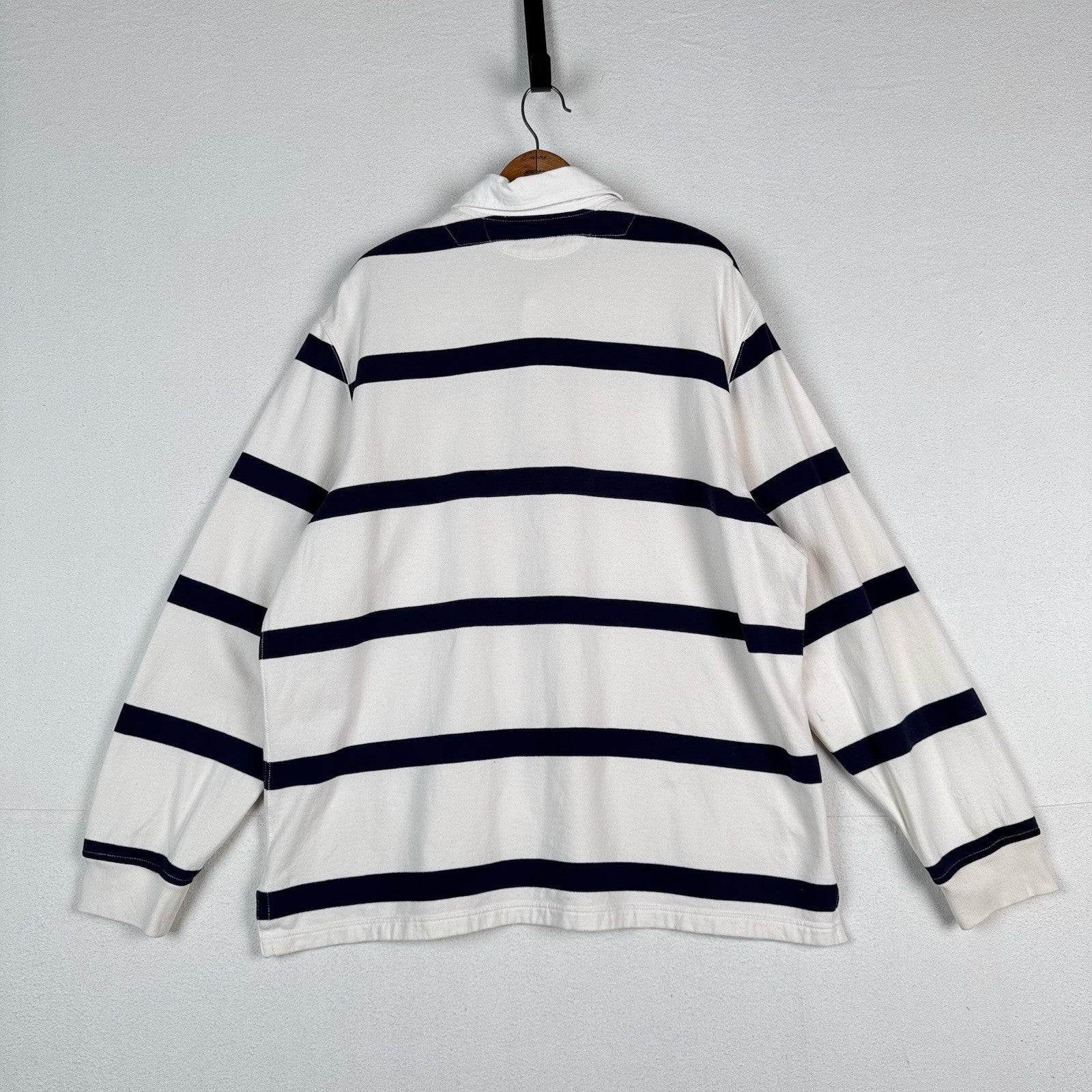 Vtg Polo Ralph Lauren Rugby Polo Shirt Men's XXL Custom Fit White Blue Striped