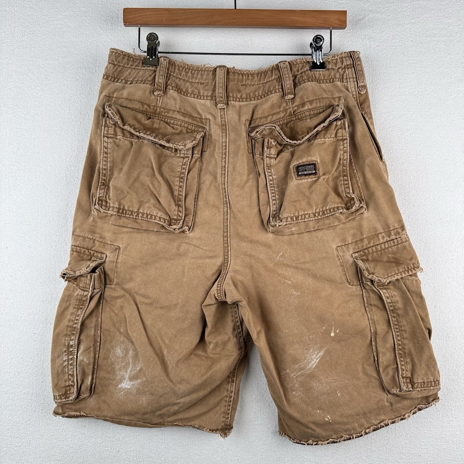 Vtg Abercrombie & Fitch Men’s 30 Heavy Duty Cargo Shorts Y2K Distressed Tan 9”