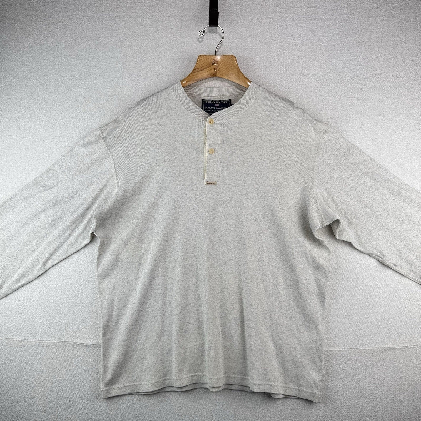 90’s Vintage Polo Sport Ralph Lauren Henley Shirt Oatmeal Heather Beige Men's XL
