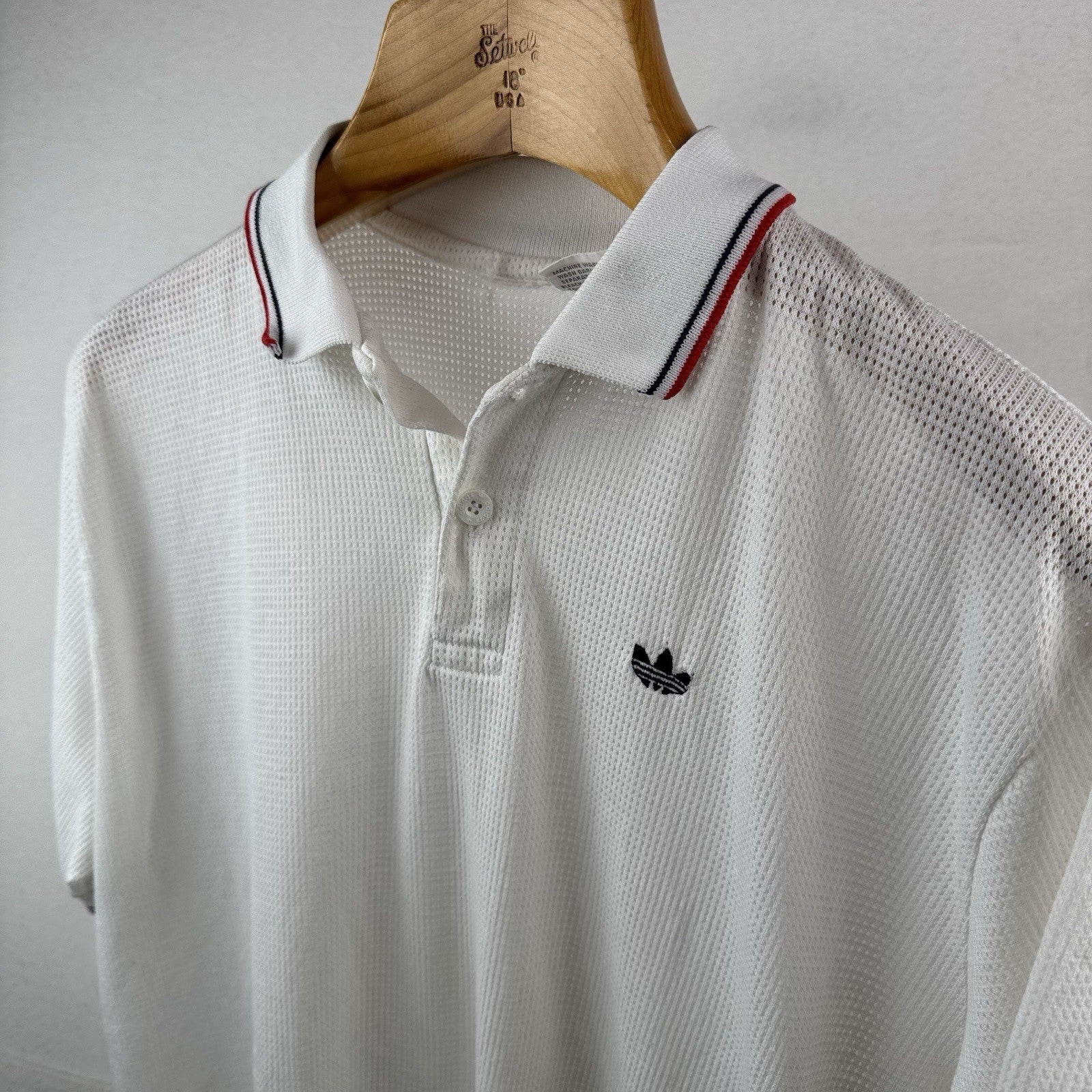 80’s Vtg Adidas Mesh Knit Polo Shirt Men’s XL Trefoil Tennis Golf White Made USA