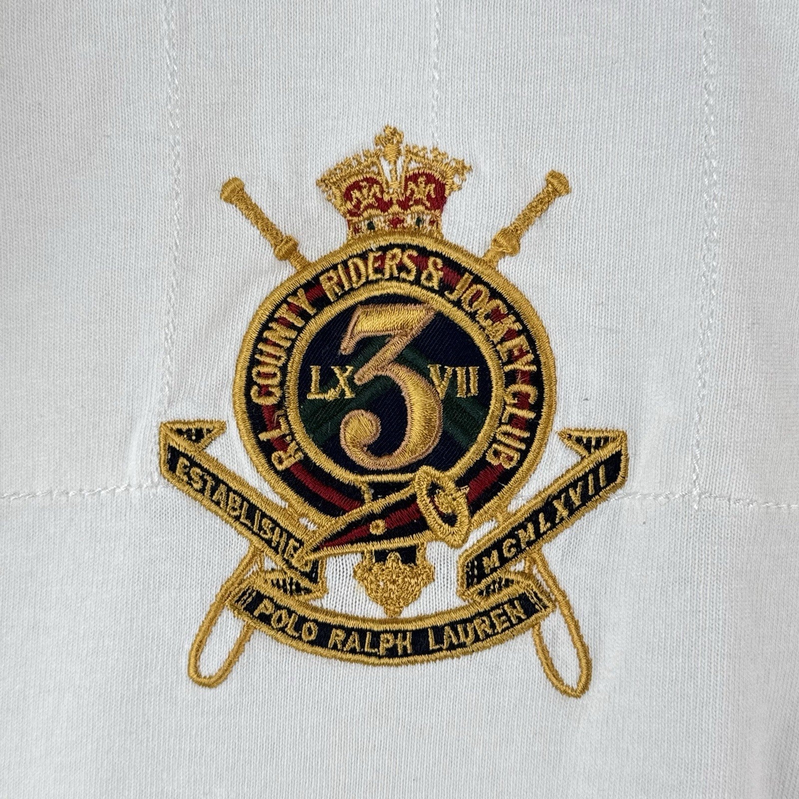 Vtg Polo Ralph Lauren White Rugby Shirt Big Pony 4XB Jockey Club Crest Quilted