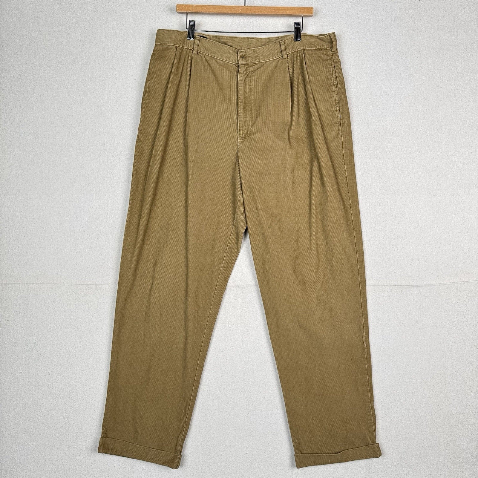 Vtg Lands' End Men’s Corduroy Fine Wale Pleated Front Cuffed Pants Khaki  38X30