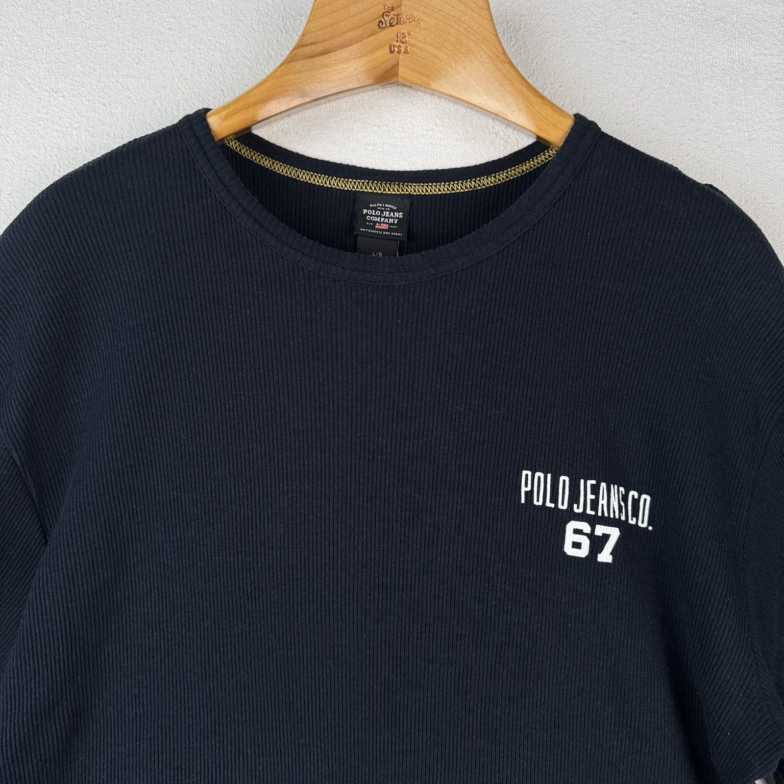 Ralph Lauren Polo Jeans Co Navy Men’s Large 67 Blue Ribbed Short Sleeve Shirt
