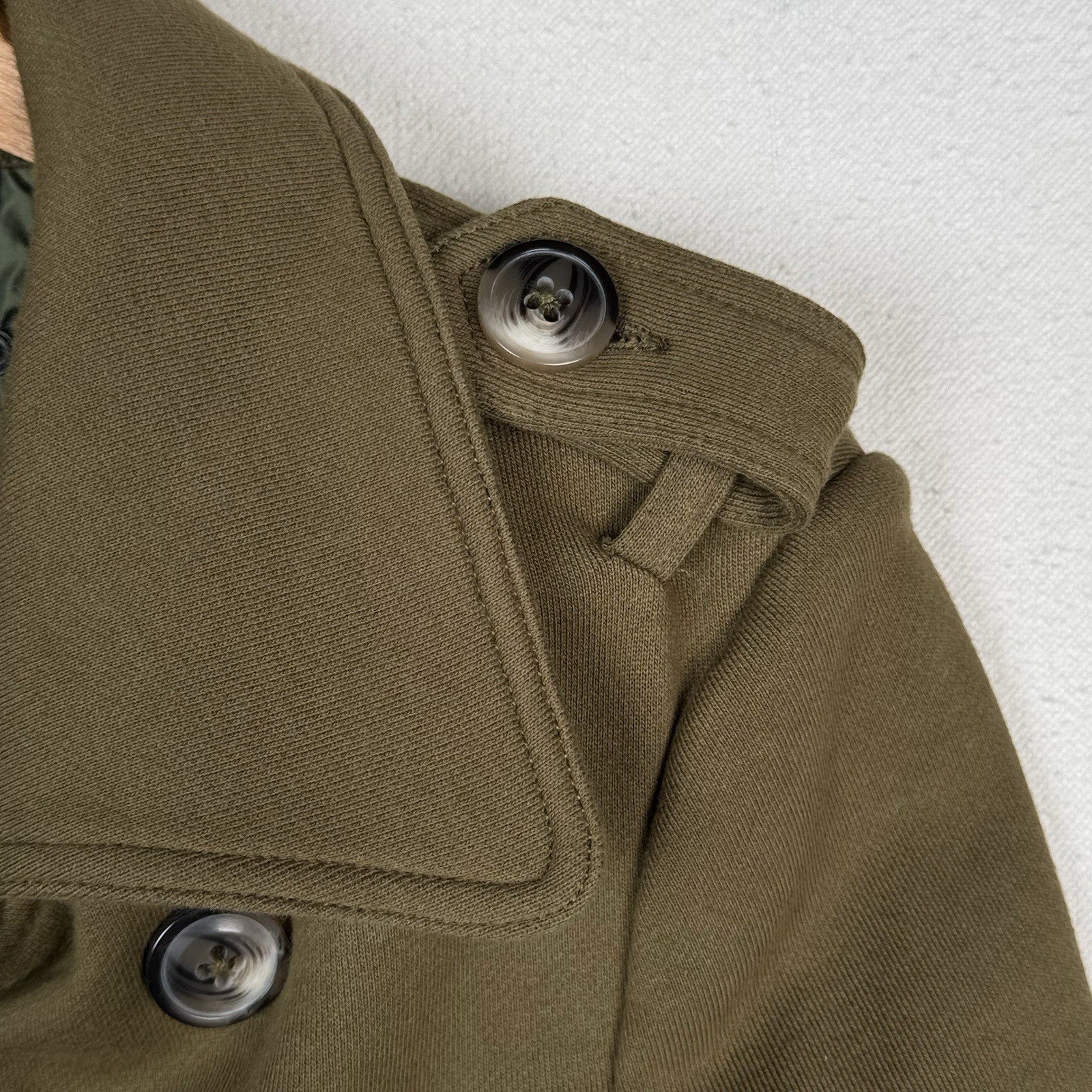 Military Style Double Breasted Knit Green Brown Long Trench Jacket Women’s Small
