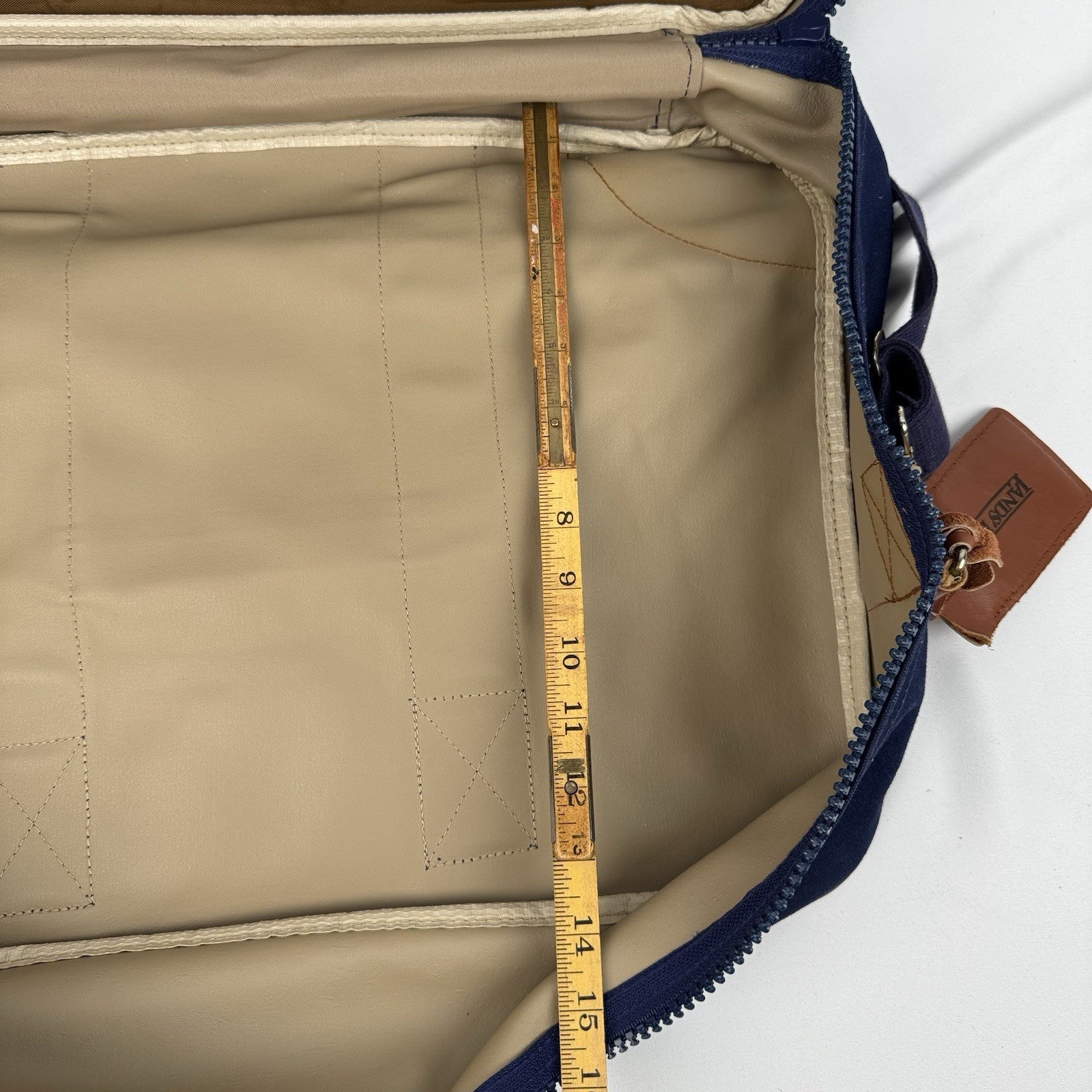 Vtg Lands End Square Rigger Weekender Bag Navy Blue Canvas Leather Luggage 20”