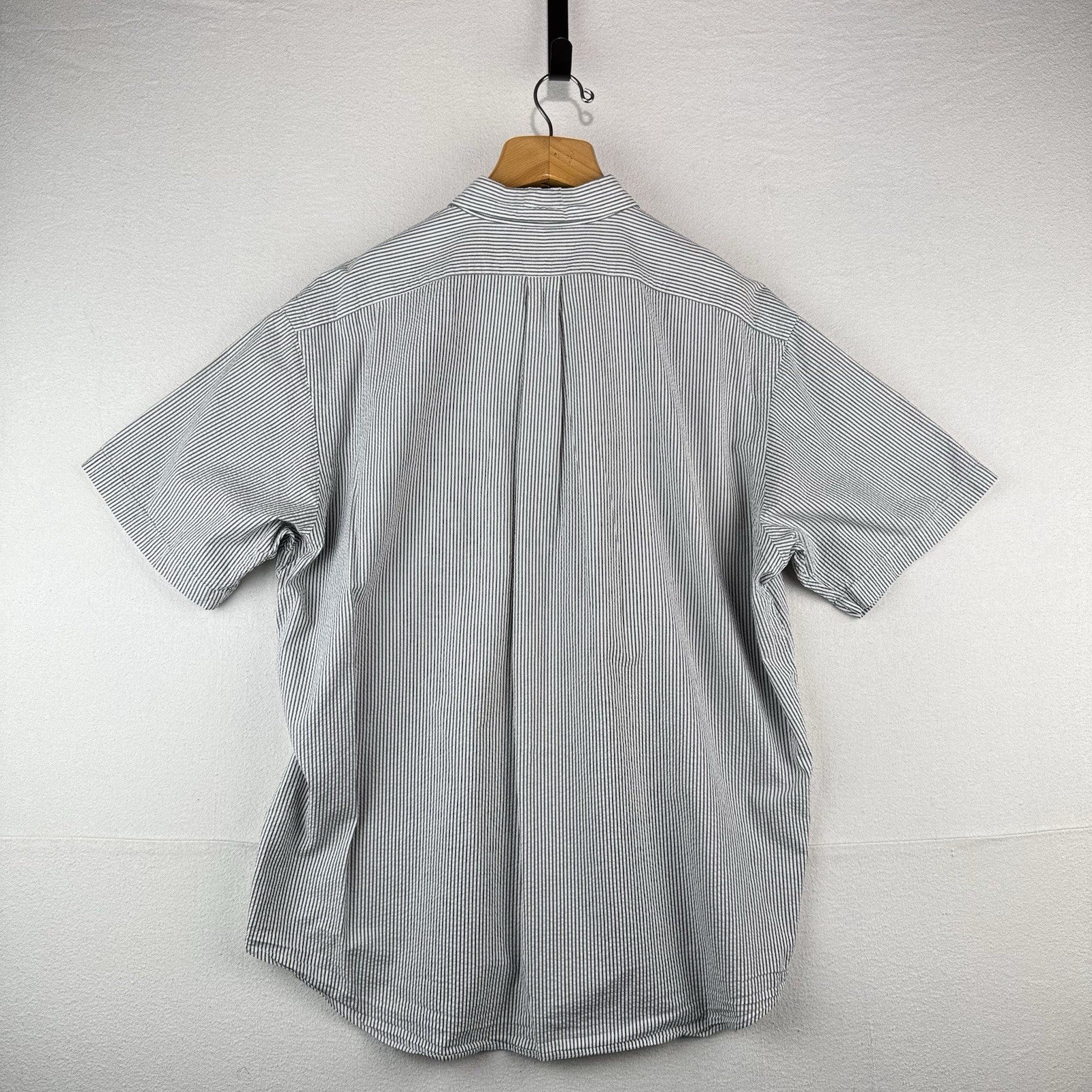 Vtg Ralph Lauren Seersucker Men’s 2XL Blake Short Sleeve Button Shirt Gray White