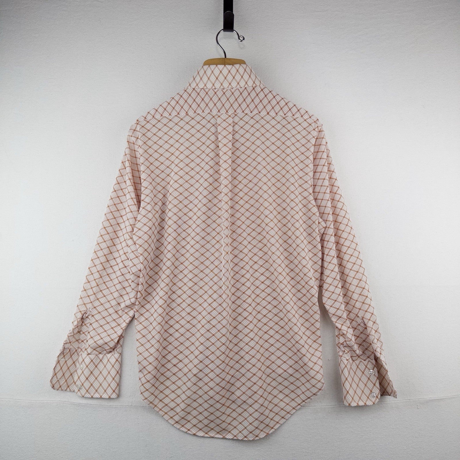 70’s Vtg Michel Daniel Paris Men's XL Orange Plaid Button Down Disco Shirt Thin