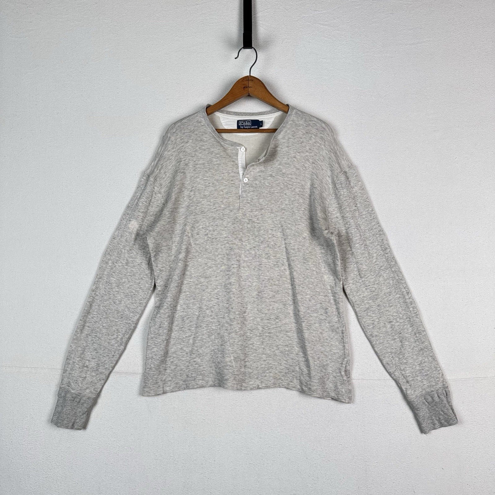 Vintage Polo Ralph Lauren Shirt Mens L Heather Gray Henley Long Sleeve Thermal