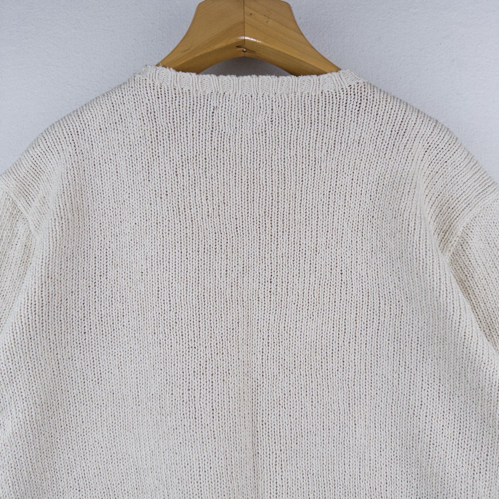 90s Vtg Polo Ralph Lauren Sweater Men's XL Cream 100% Cotton Crewneck Navy Pony