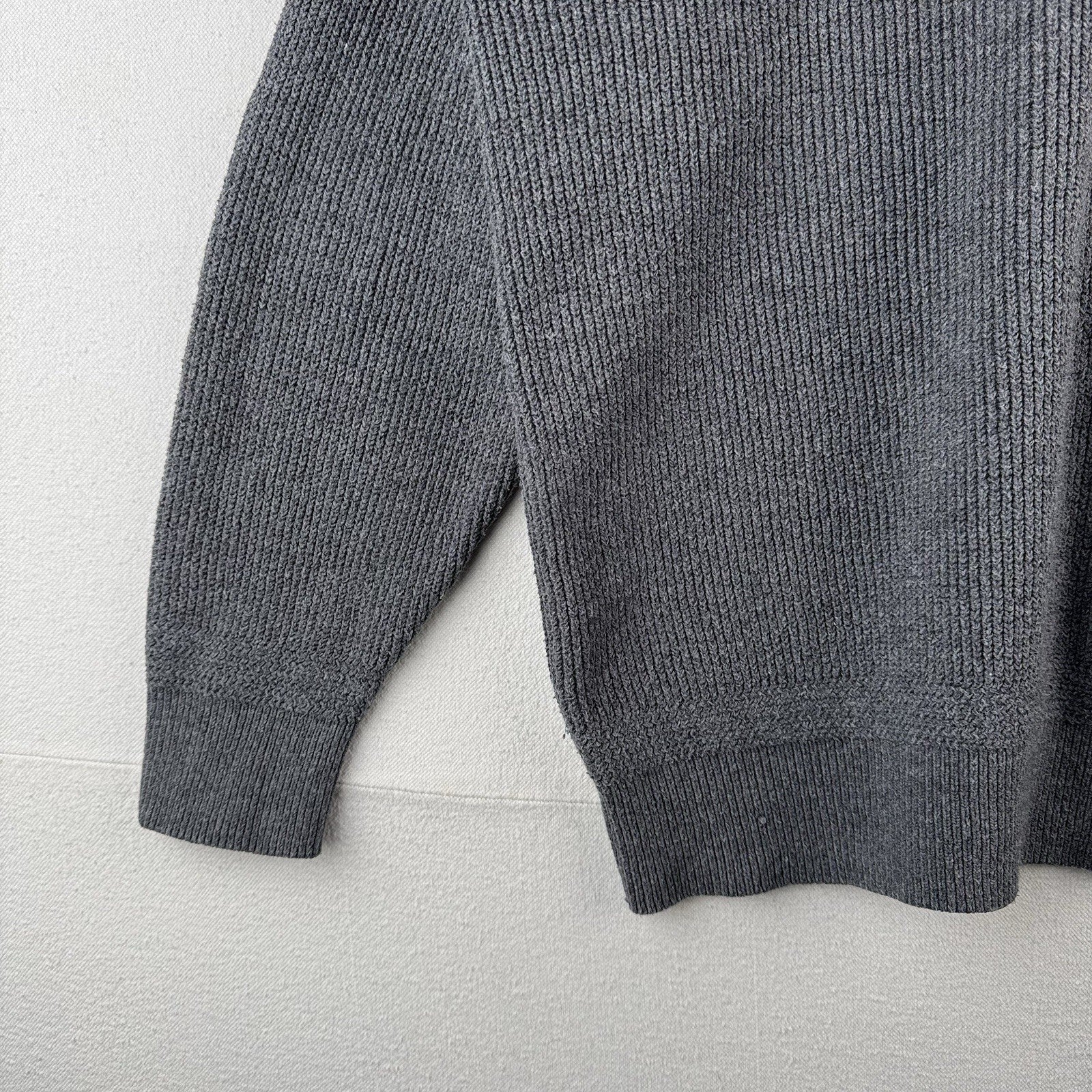 Vtg LL Bean Henley Fisherman Sweater Men’s Large Gray 1/4 Button Heavy