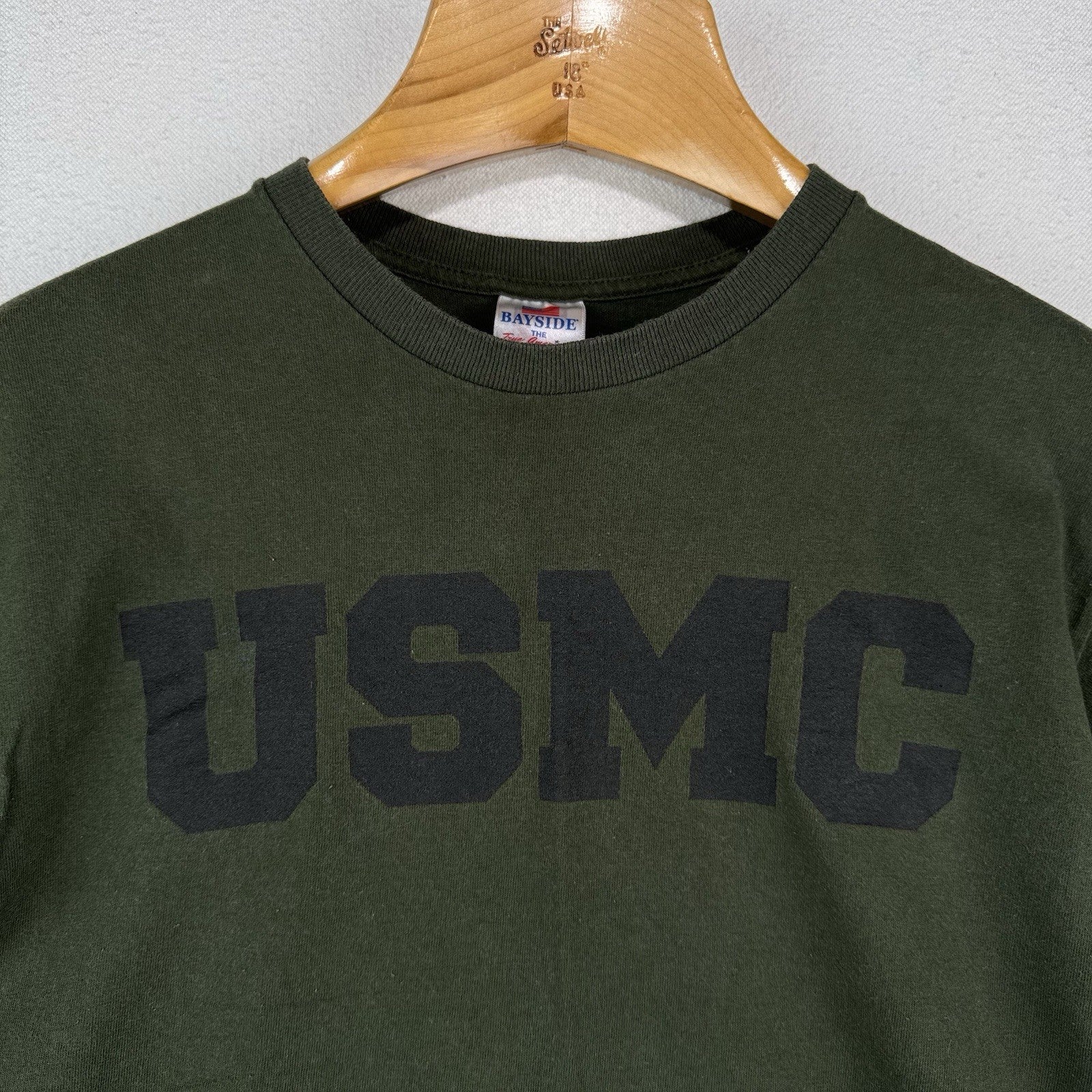 90’s Vtg Bayside True American T-Shirt Men’s S Green USMC Military Marine