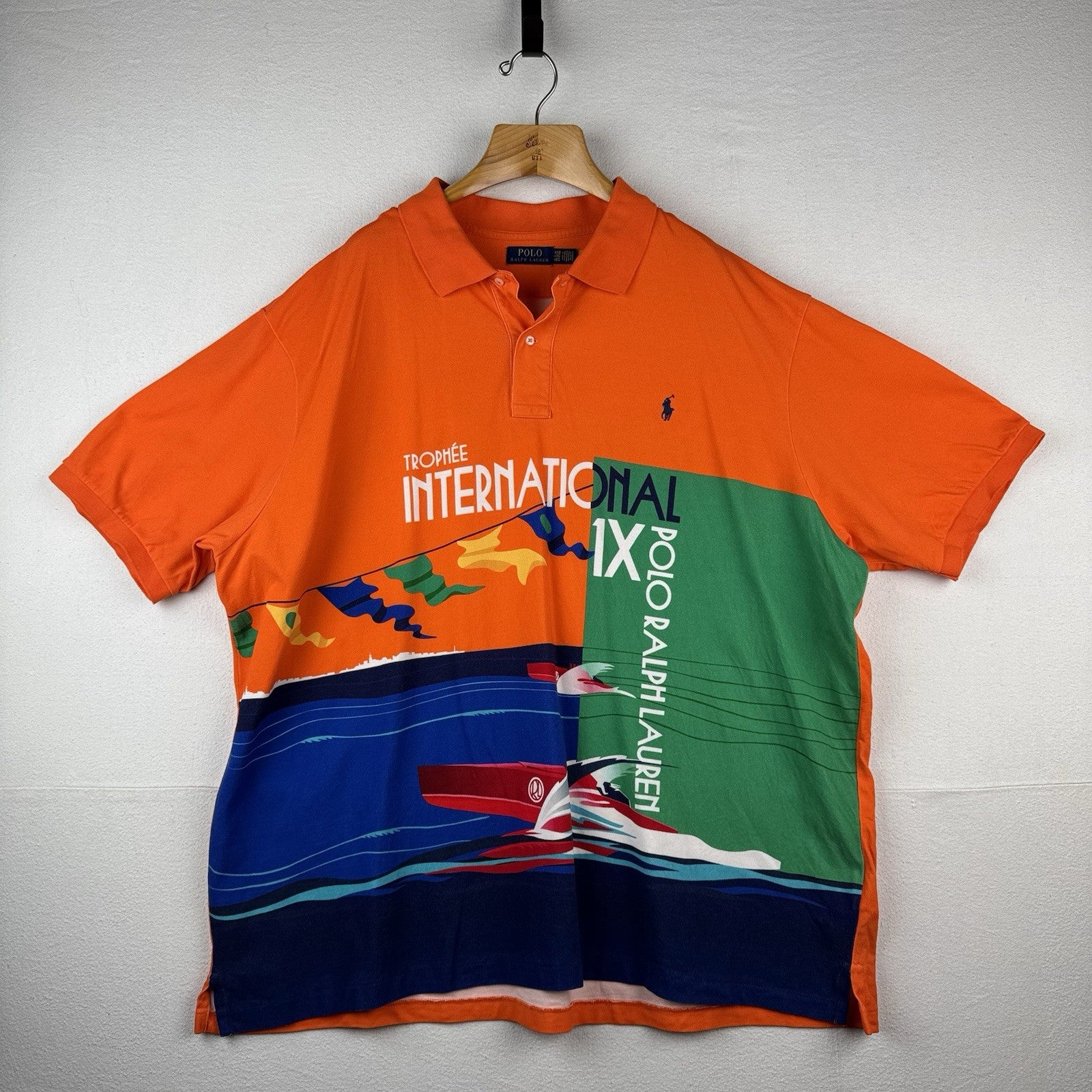 Polo Ralph Lauren Polo Speedboat  Men 4XB Orange Mesh Graphic Polo Shirt