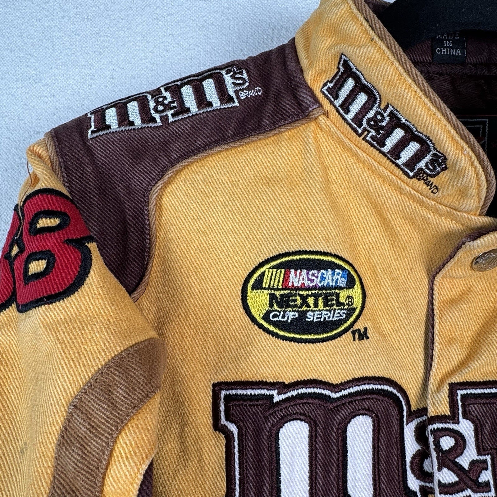 Vintage M&M NASCAR Jacket Elliot Sadler Kids 4T JH Design Yellow Racing Read*