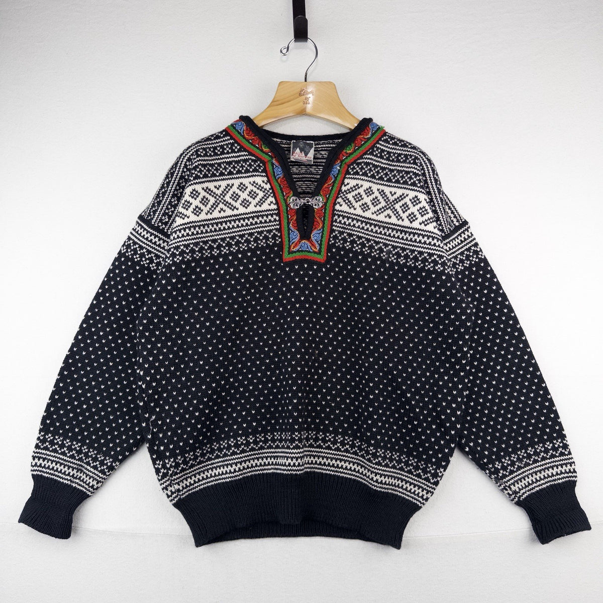 80’s Vtg Dale of Norway Pullover Sweater Men’s Large Fair Isle Wool Knit Black