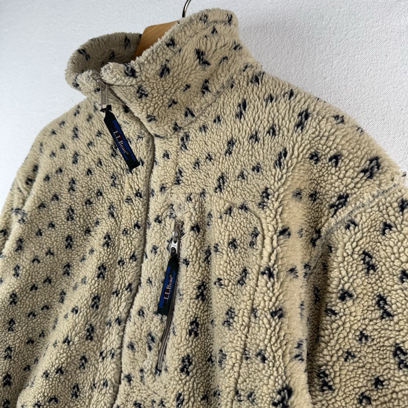 80's Vtg L.L. Bean Tan Beige Birdseye Fleece Sherpa Jacket Size M Deep Pile Boxy