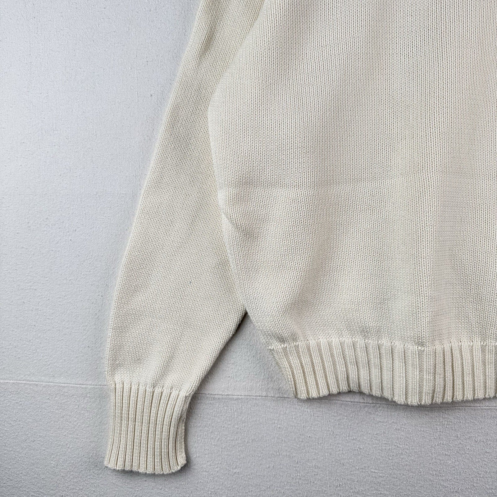 90’s Vtg Polo Ralph Lauren Sweater Men's XL Cream 100% Cotton Crewneck Navy Pony