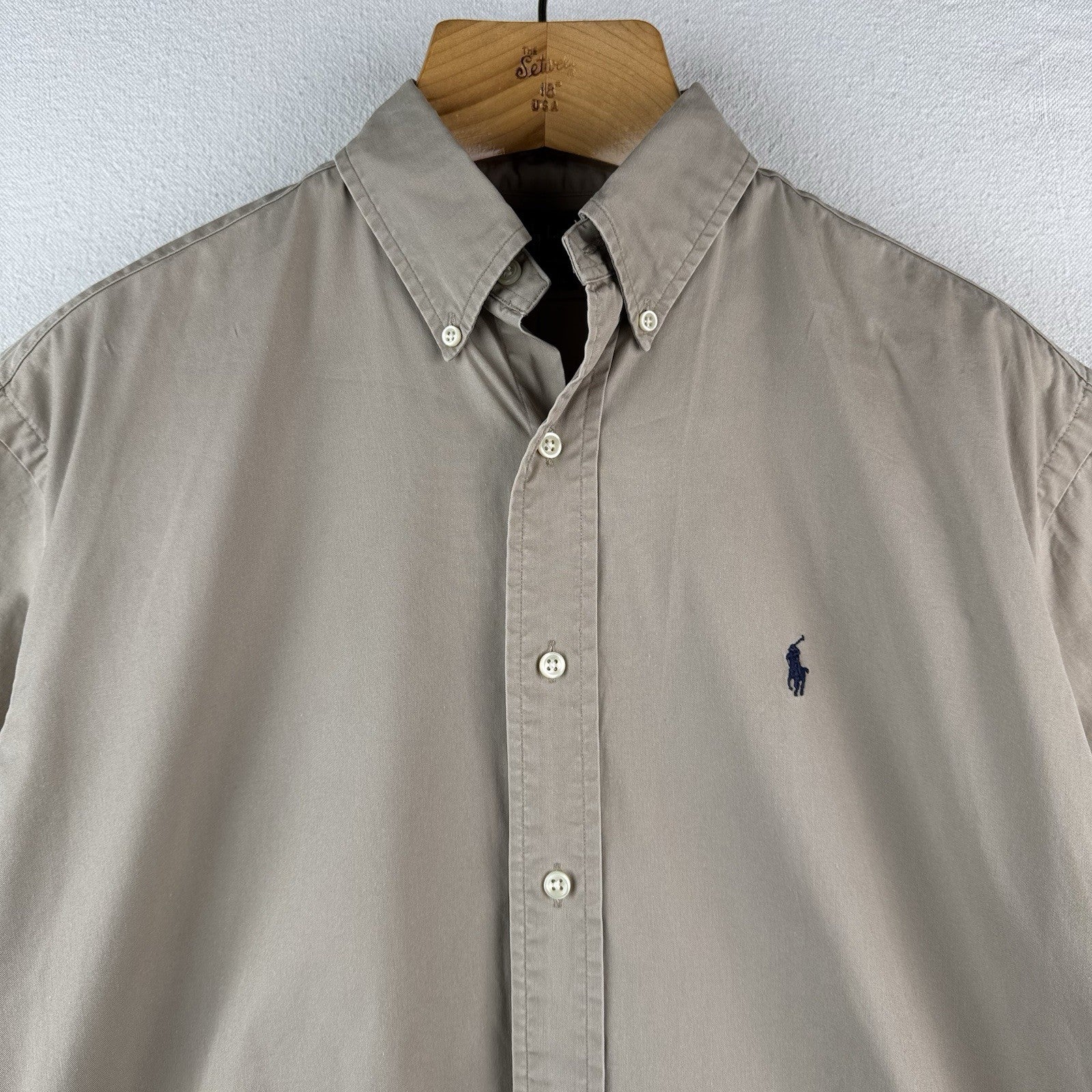 Vtg Ralph Lauren Blake Men’s M Beige Button Up Short Sleeve Short 100% Cotton