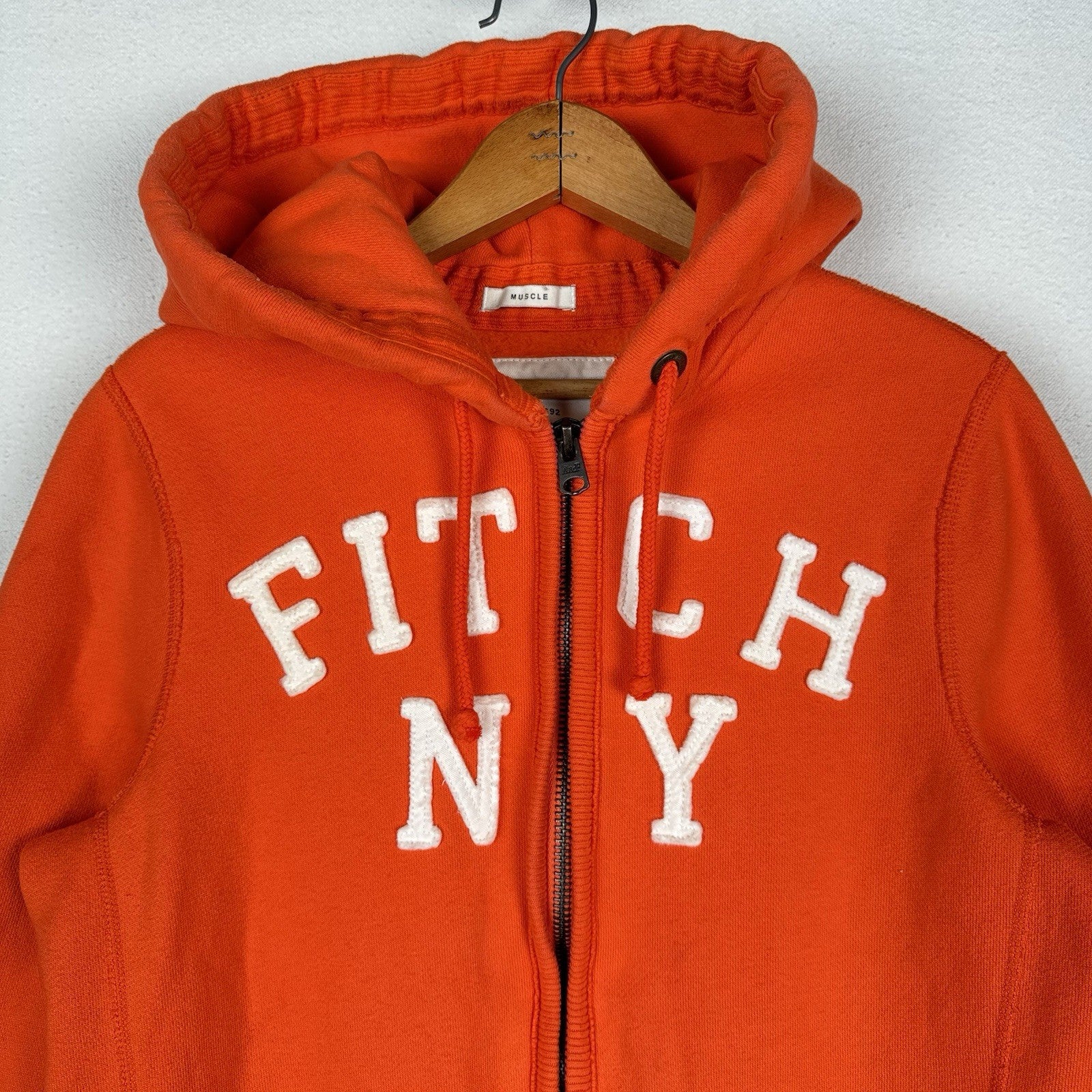 Vintage Abercrombie & Fitch NY Muscle High Cotton Zip Hoodie Orange Large