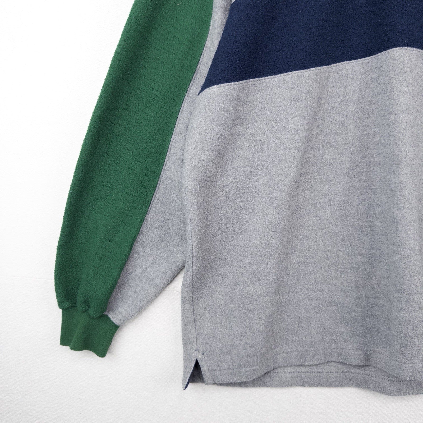 90’s Vtg Lands End Direct Merchants Men’s L Fleece Rugby Blue Green Gray