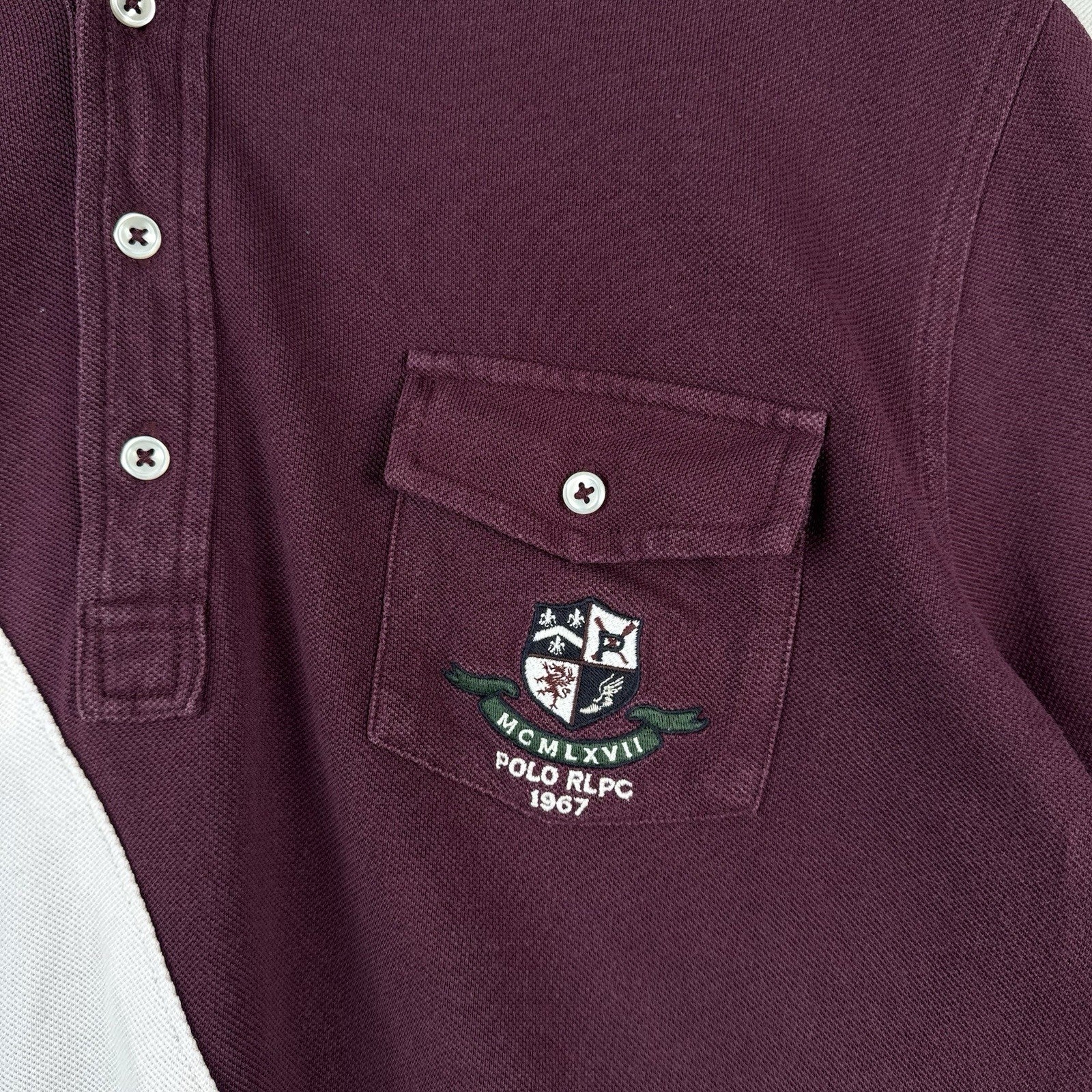 Vintage Polo Ralph Lauren Men’s L Pocket Rugby Shirt Long Sleeve Burgundy White