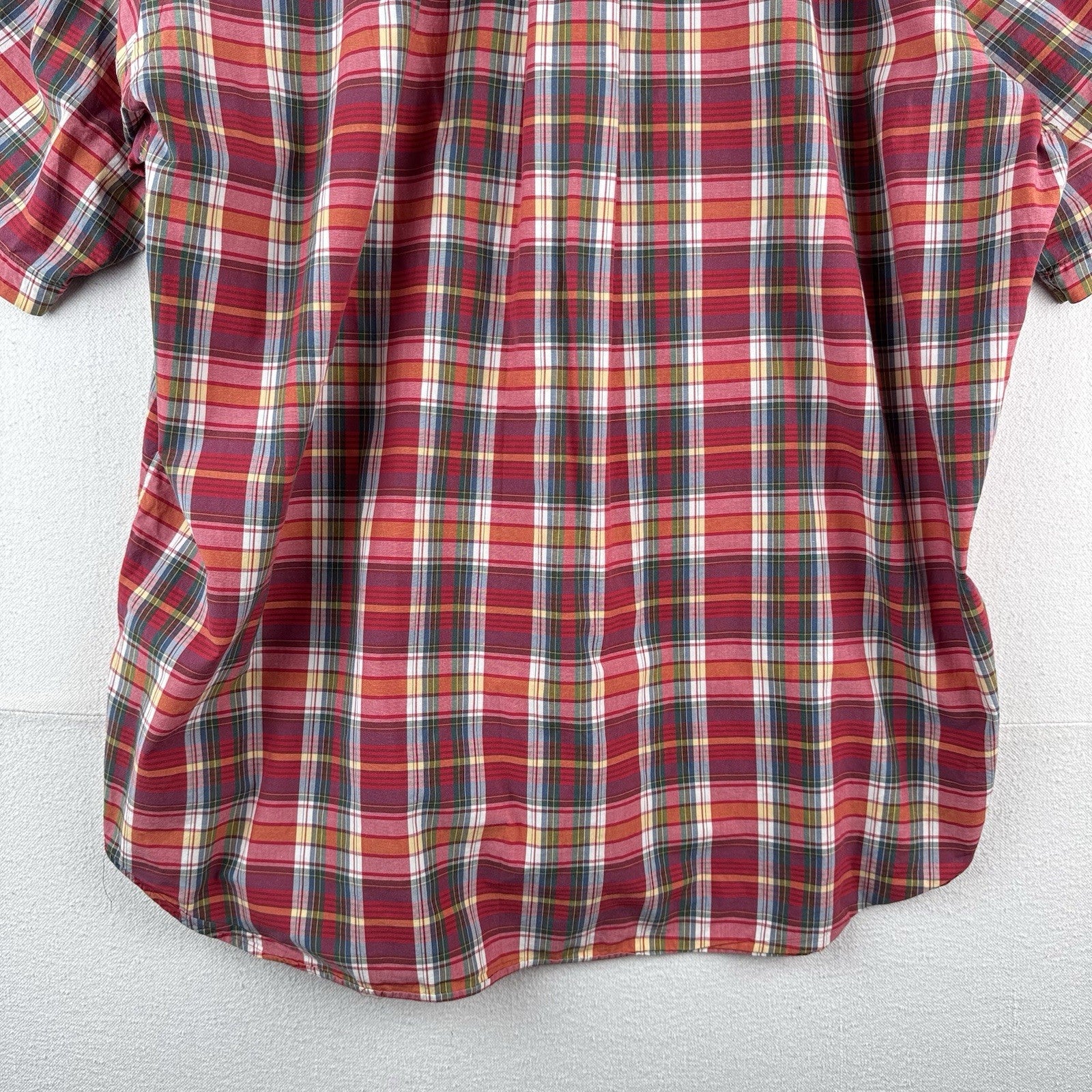 Ralph Lauren Mens XL Blake Short Sleeve Madras Plaid Polo Button Down Shirt