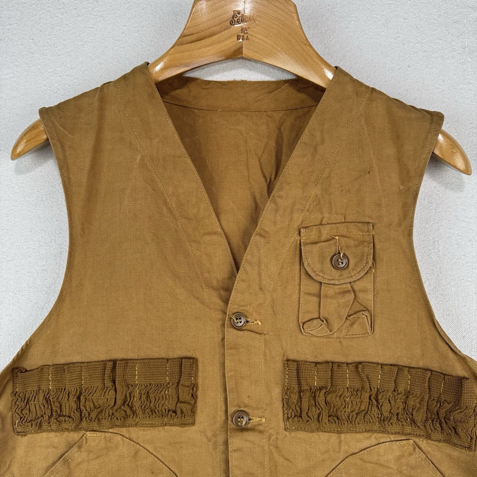 60’s Vtg Drybak Hunting Vest Brown Duck Canvas Shell Loops Game Bag Men’s M 40”