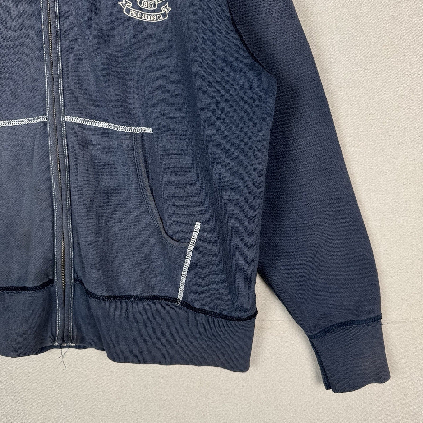 Vtg Ralph Lauren Polo Jeans Co Hoodie Sweatshirt Men's M Navy Crest *Sun Faded
