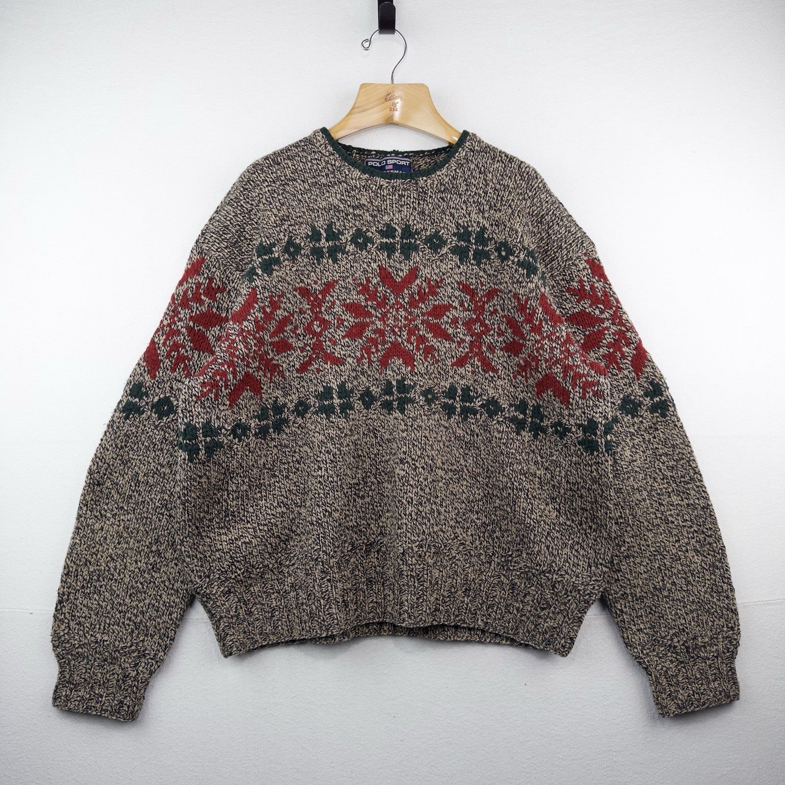 90’s Vtg Polo Sportsman Ralph Lauren Hand Knit Wool Blend Sweater Ski Men's 2XL