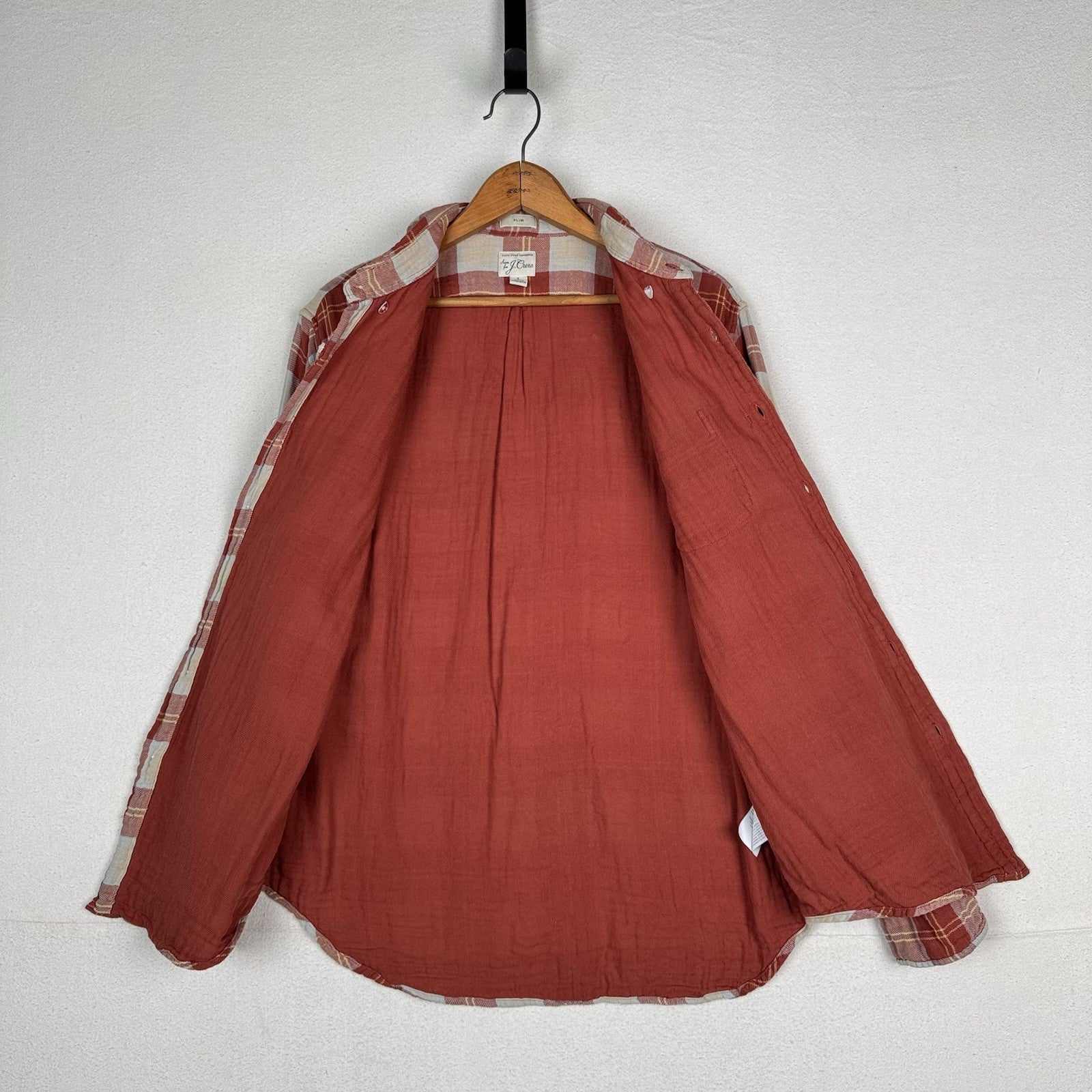 J.Crew Shirt Men’s L Double Weave Slim Fit Plaid Shirt Burnt Orange Red