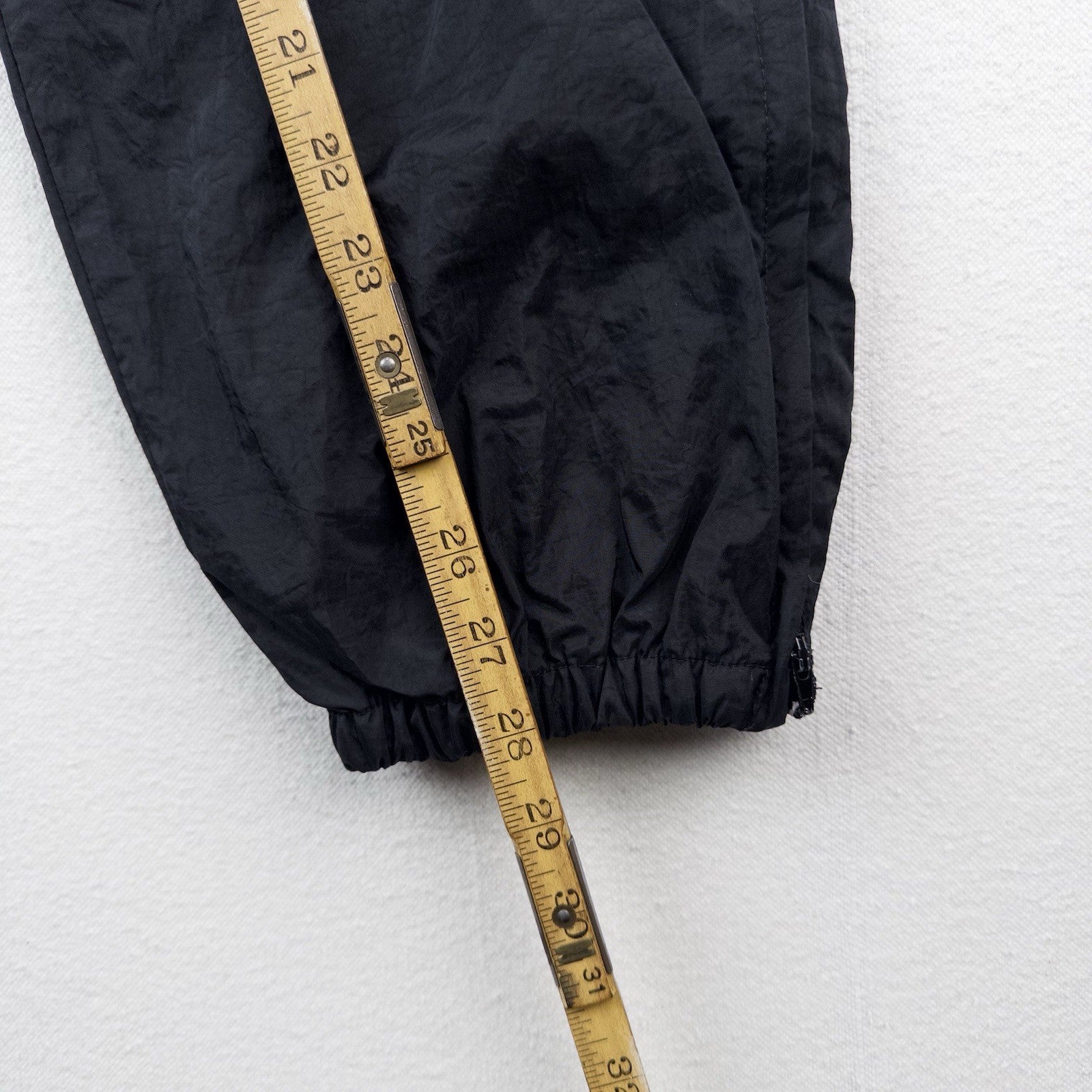 90s Vtg Nike Nylon Jogger Pants Womens  L 12-14 Black Drawstring Lined Zip Ankle