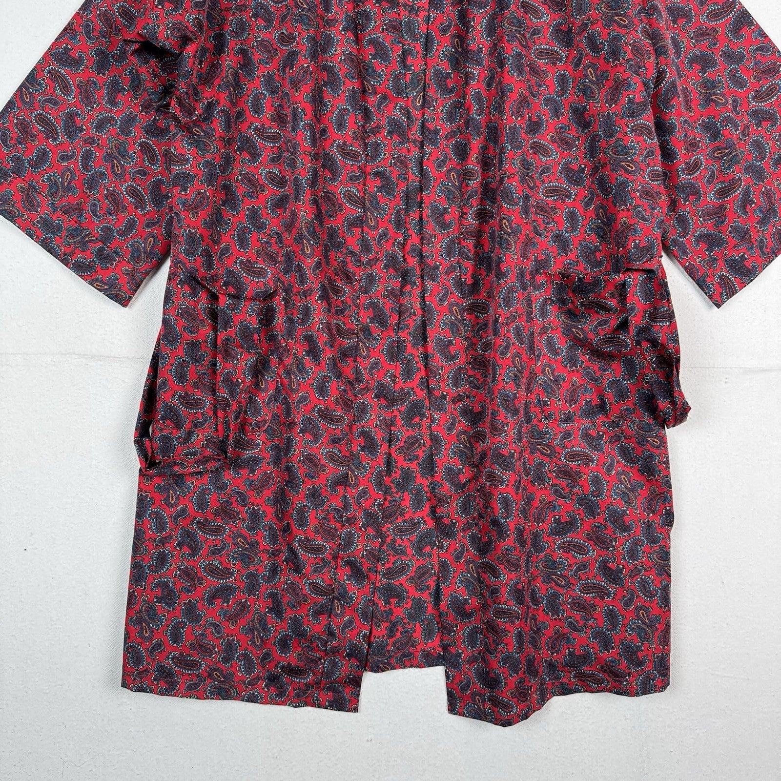 Vintage 80s St Michael Red Paisley Dressing Gown Robe Smoking Jacket Mens Medium