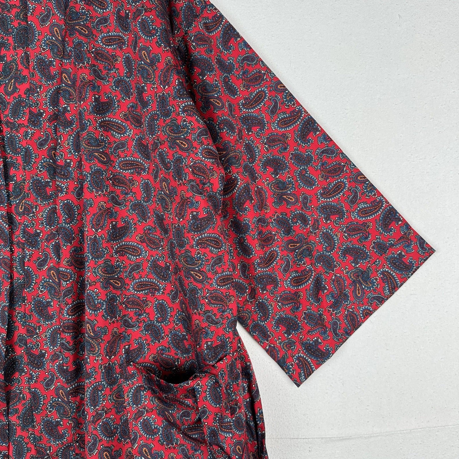 Vintage 80s St Michael Red Paisley Dressing Gown Robe Smoking Jacket Mens Medium