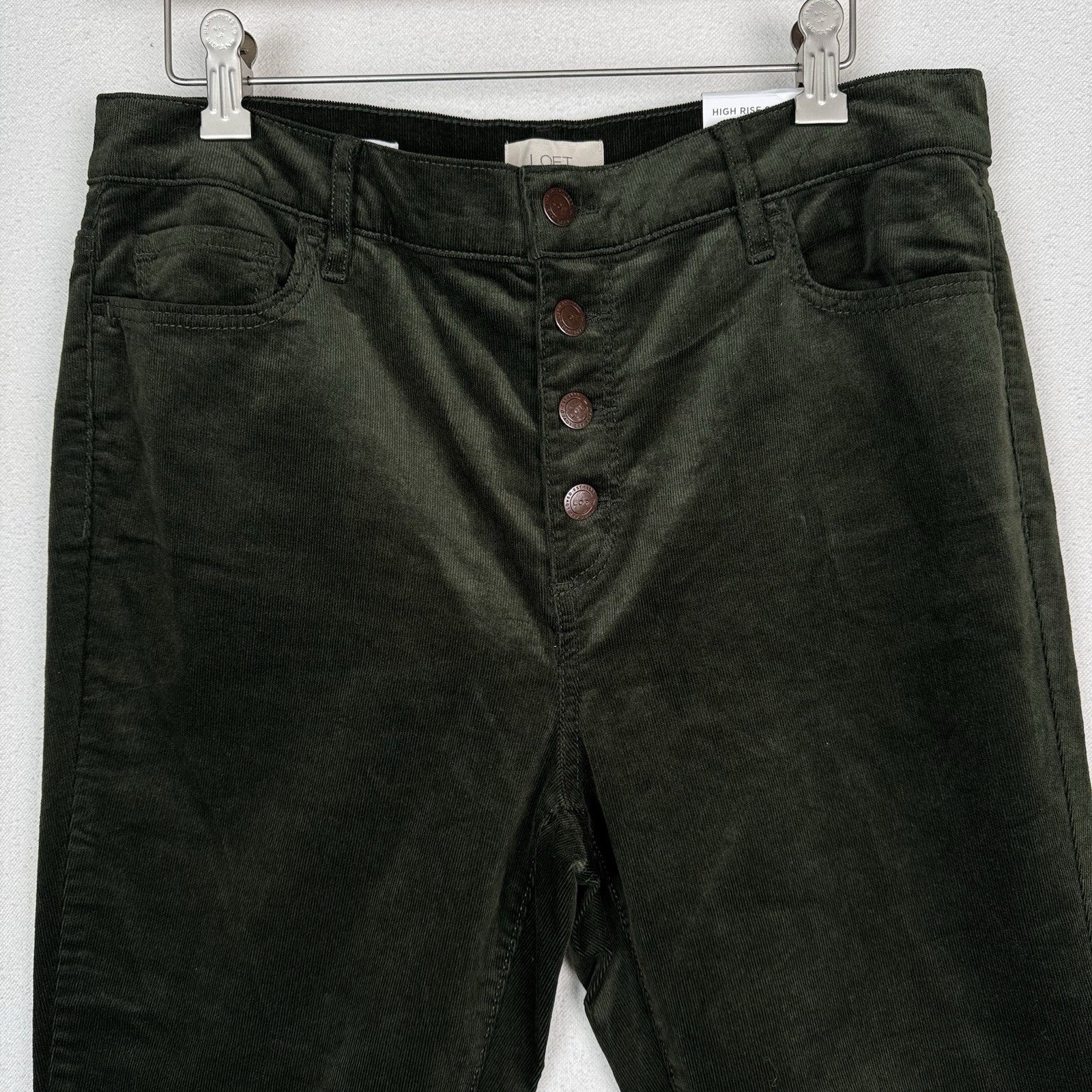 NWT Loft Jeans Women’s 10 Corduroy High Rise Skinny Green Button Fly Stretch