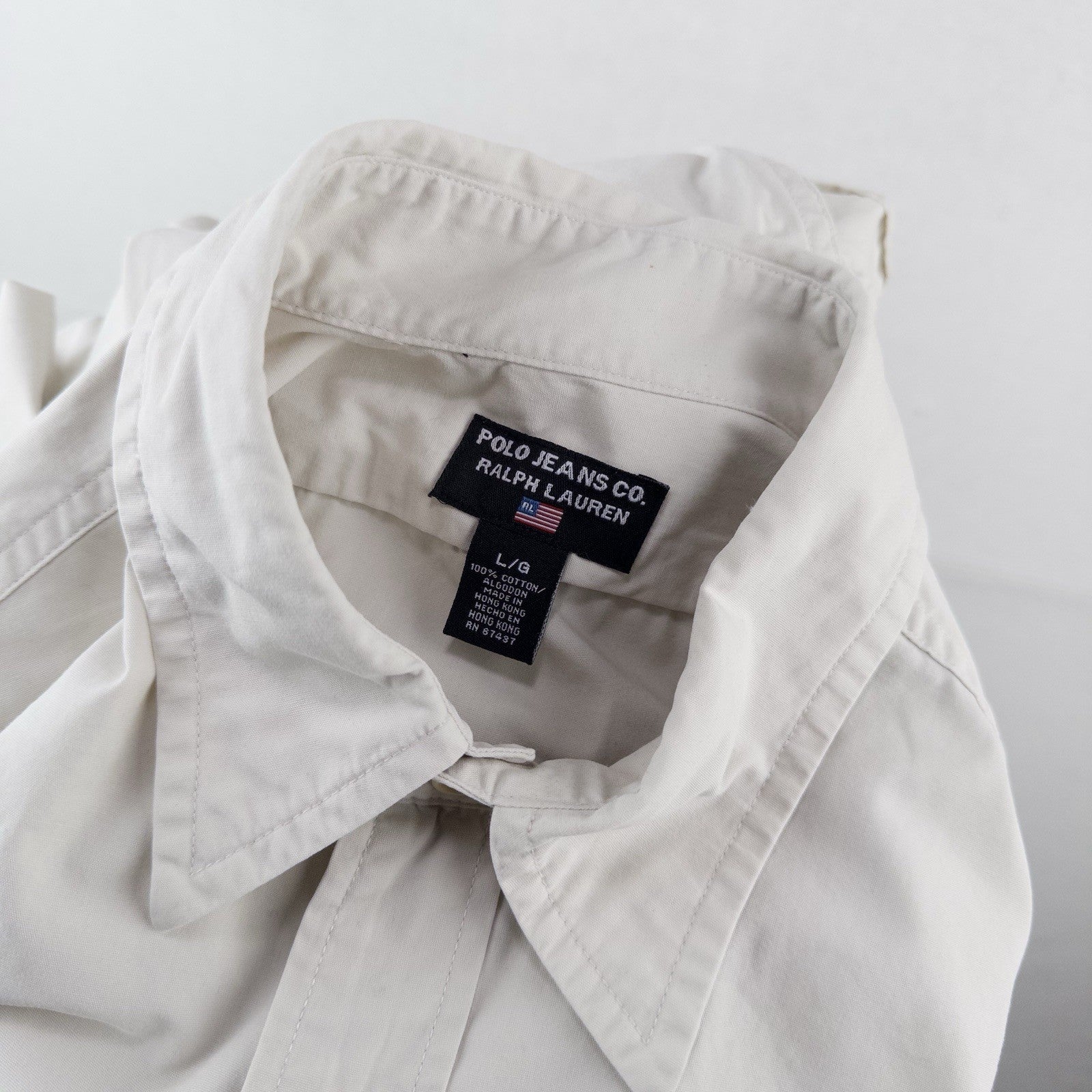 Ralph Lauren Polo Jeans Company Men’s L Safari Utility Shirt 100% Cotton Beige