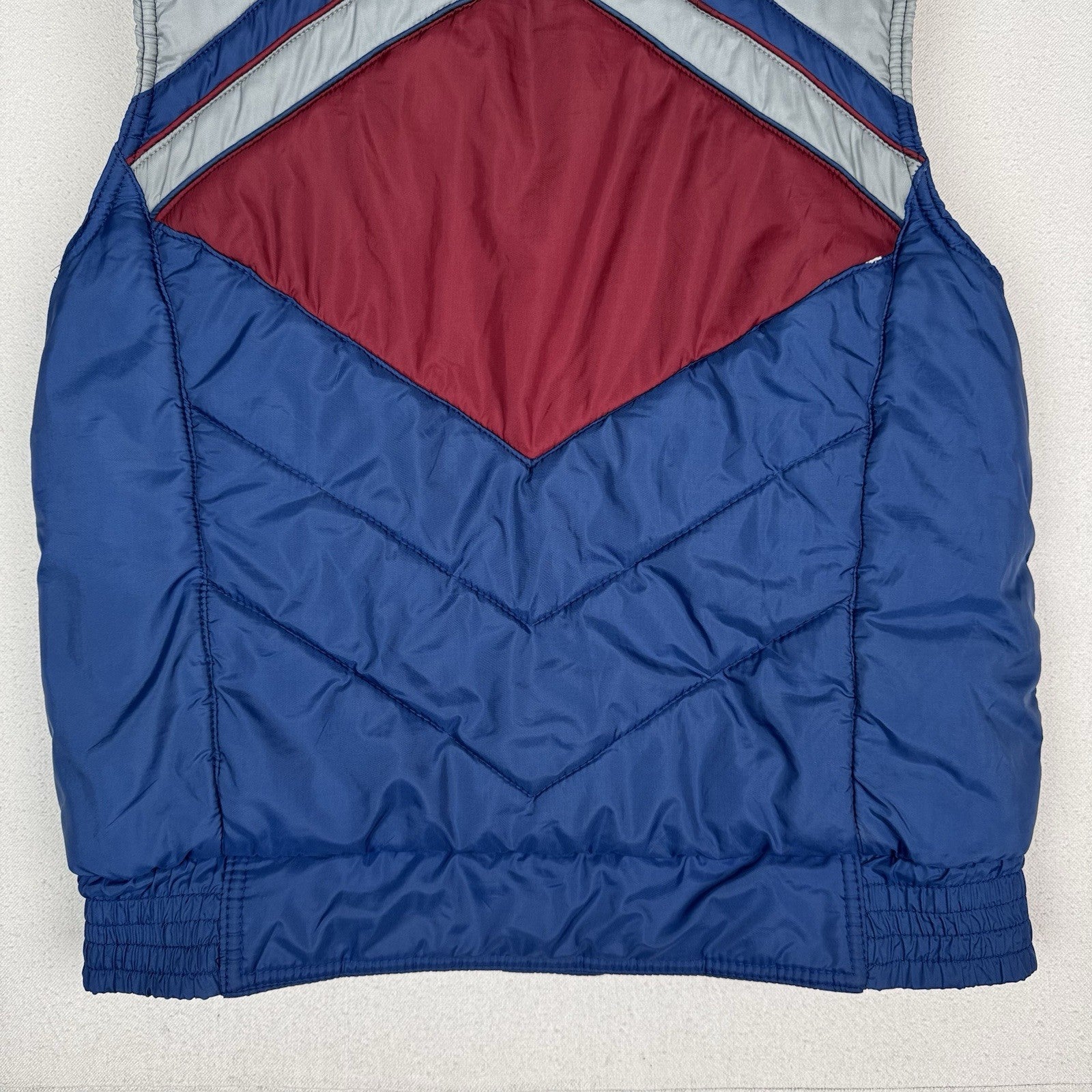 Vtg 70-80s Alpine Ski Puffer Vest Mens M Gray Blue Red Color Block Snap Front