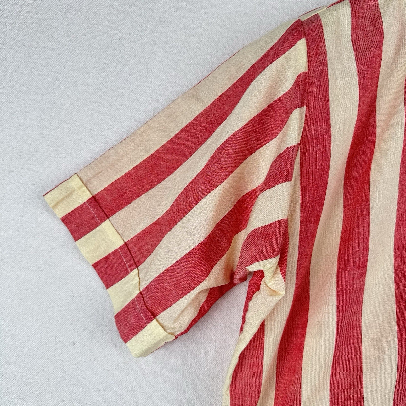 60s 70s Vtg Norris Linen Cropped Button Down Shirt Striped Womens 16 *Read