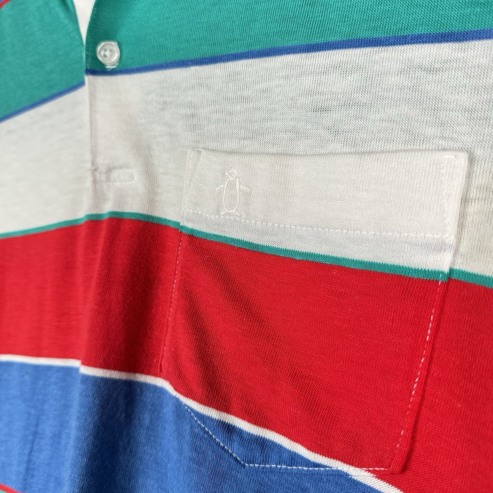 Vintage Munsingwear Polo Men’s Shirt L Striped Red White Blue Pocket Made in USA