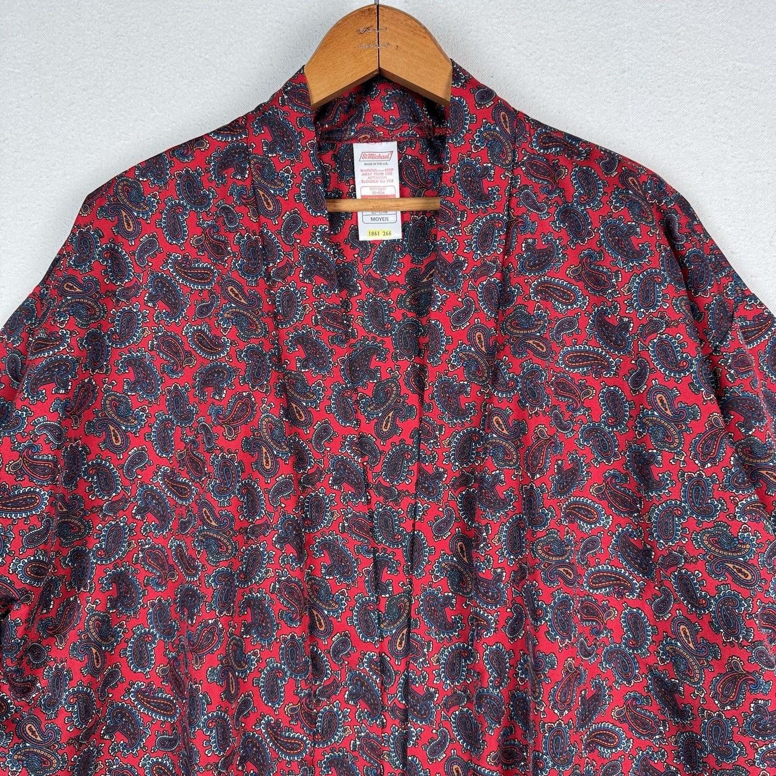 Vintage 80s St Michael Red Paisley Dressing Gown Robe Smoking Jacket Mens Medium