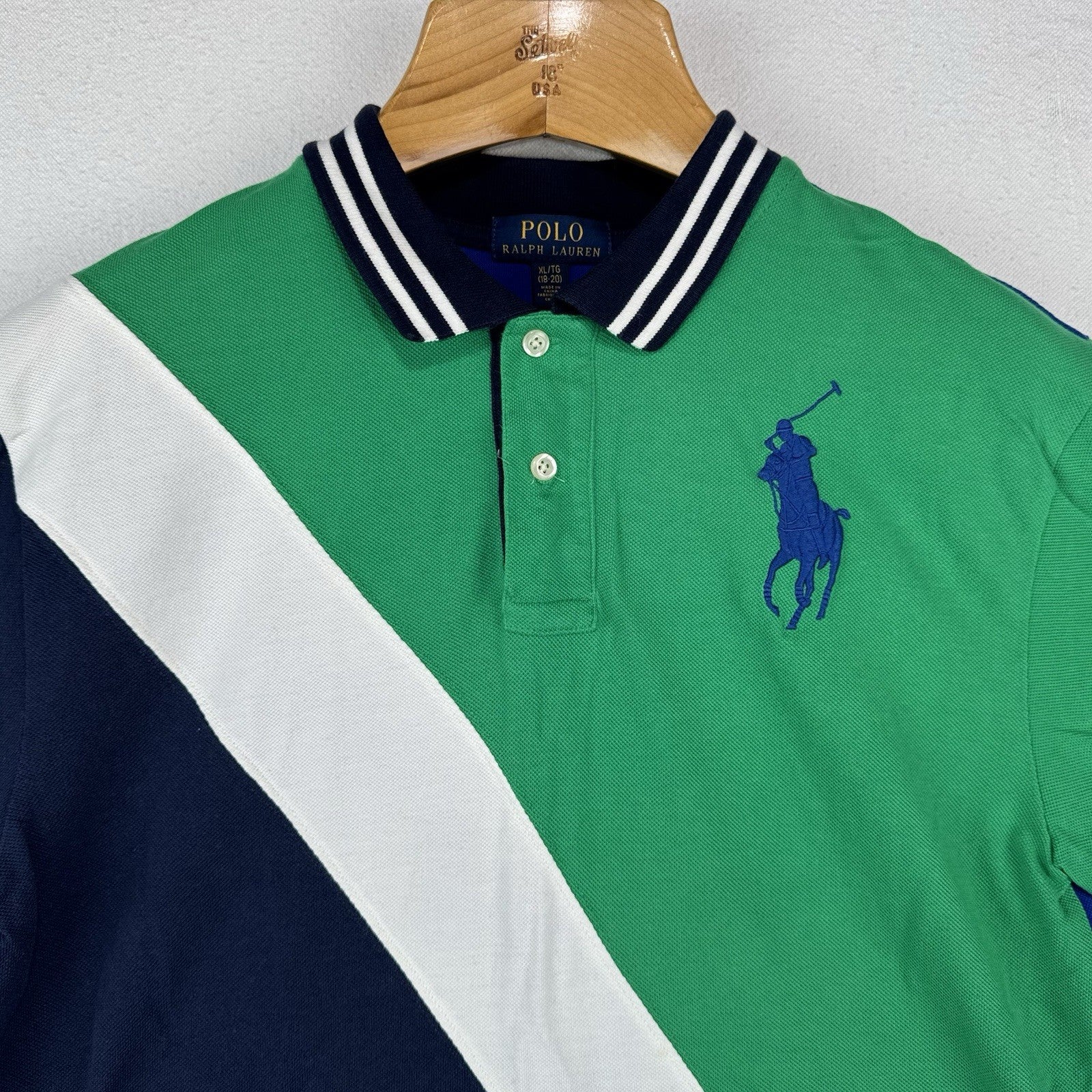 Polo Ralph Lauren Big Pony Mesh Boy's XL 18-20 Shirt Green Blue *Read