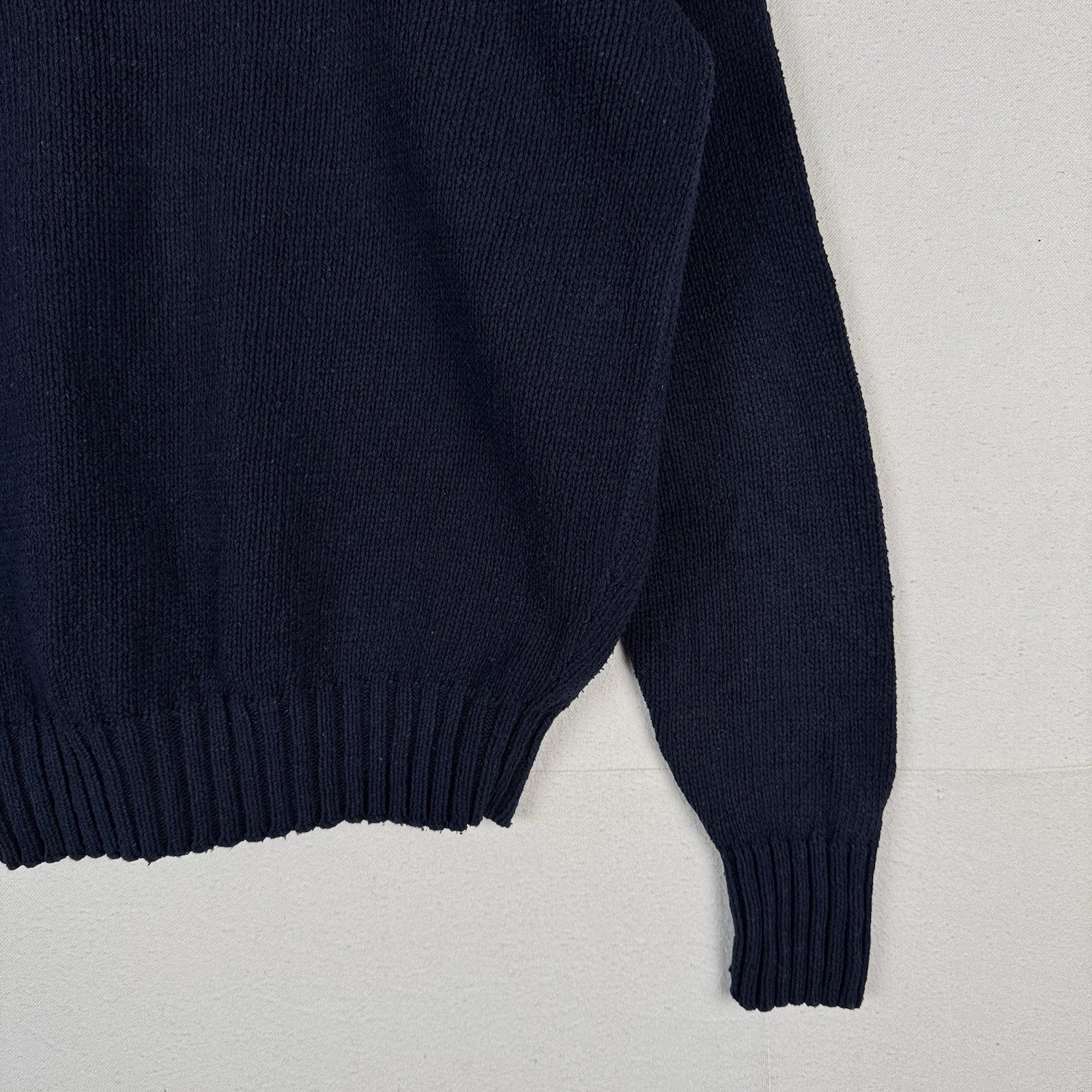 90’s Vintage Polo Ralph Lauren Sweater Men L Navy Blue Knit Pullover Red Logo