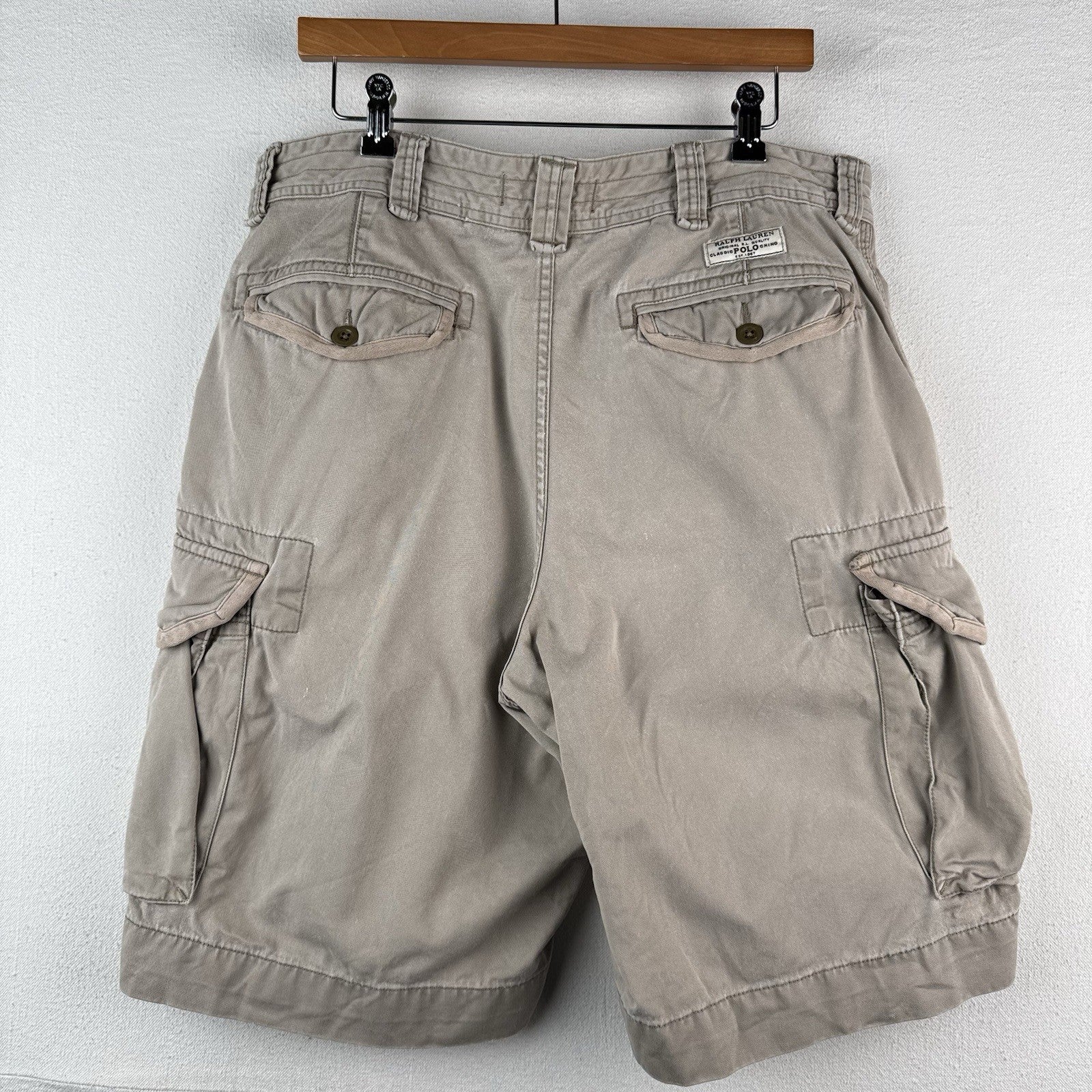 Vtg Polo Ralph Lauren Chino Classic Cargo Shorts Vintage Tan Khaki Men’s 34x10