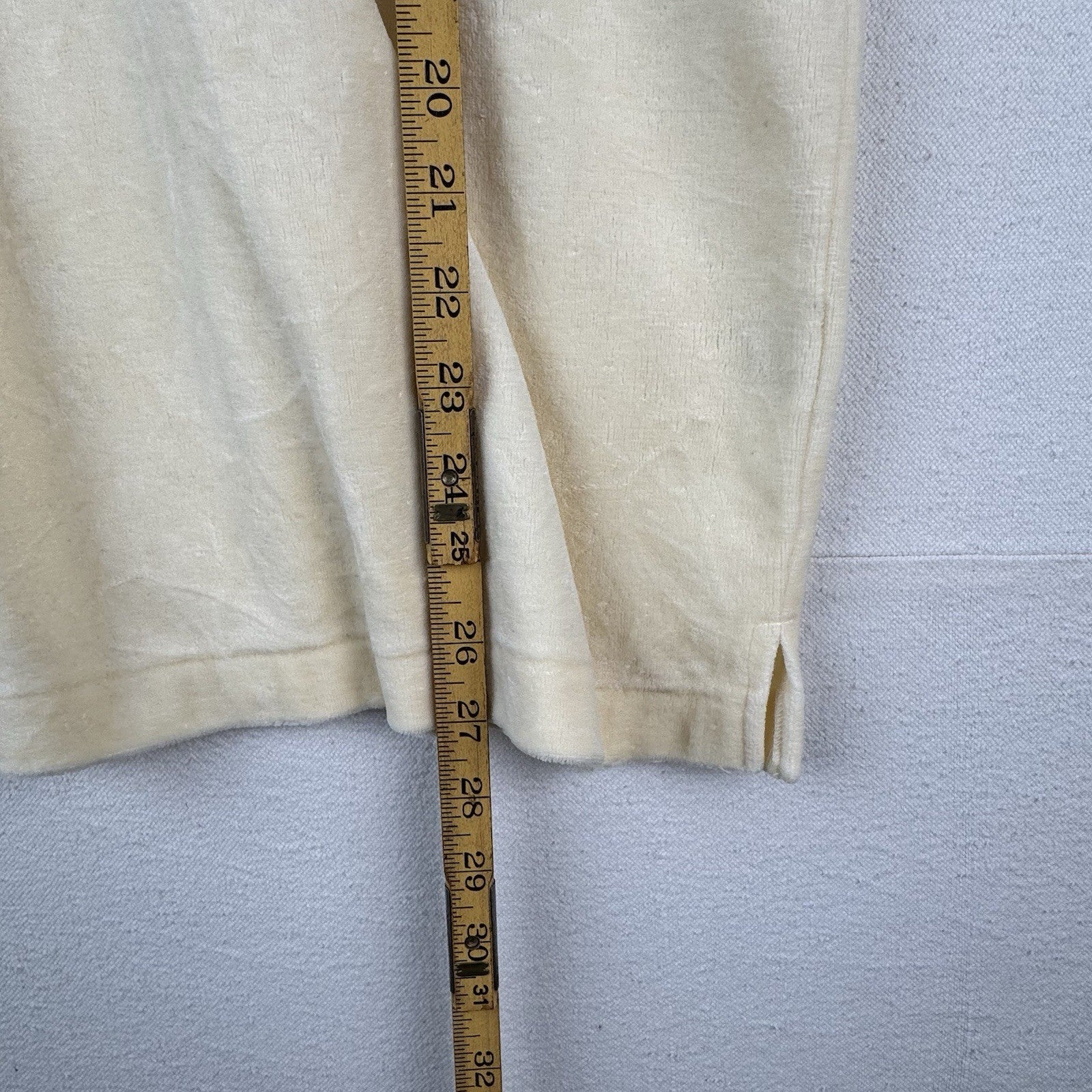 60-70s Vtg Van Heuson Wimbledon Velour Mens L Long Sleeve Polo Shirt Cream *Read