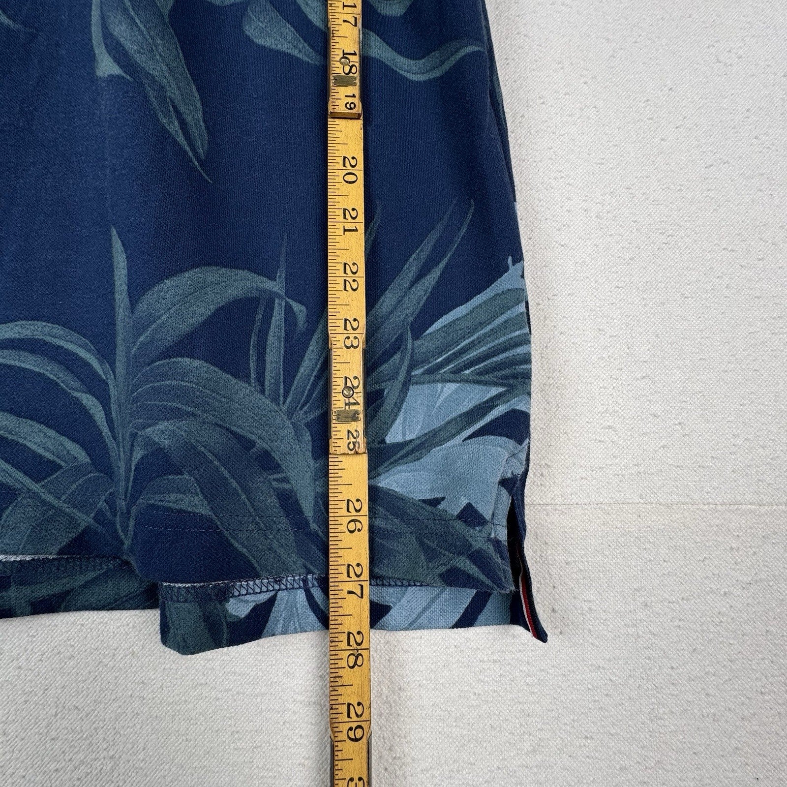 Tommy Hilfiger Shirt Mens Small Blue Green Tropical Leaf Print Regular Fit Polo