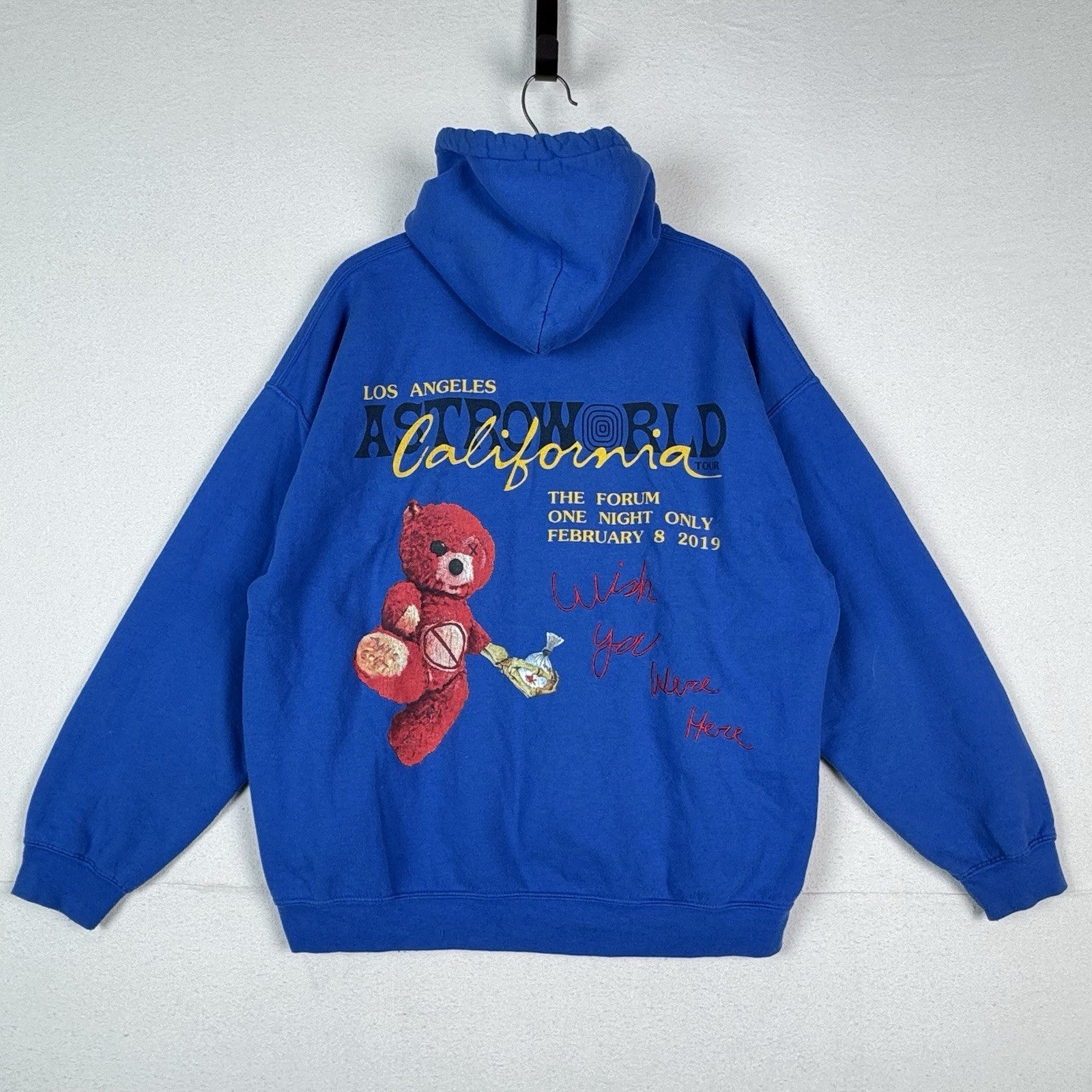 Travis Scott Astroworld 2019 LA The Forum Wish You Were Here Blue Hoodie Large